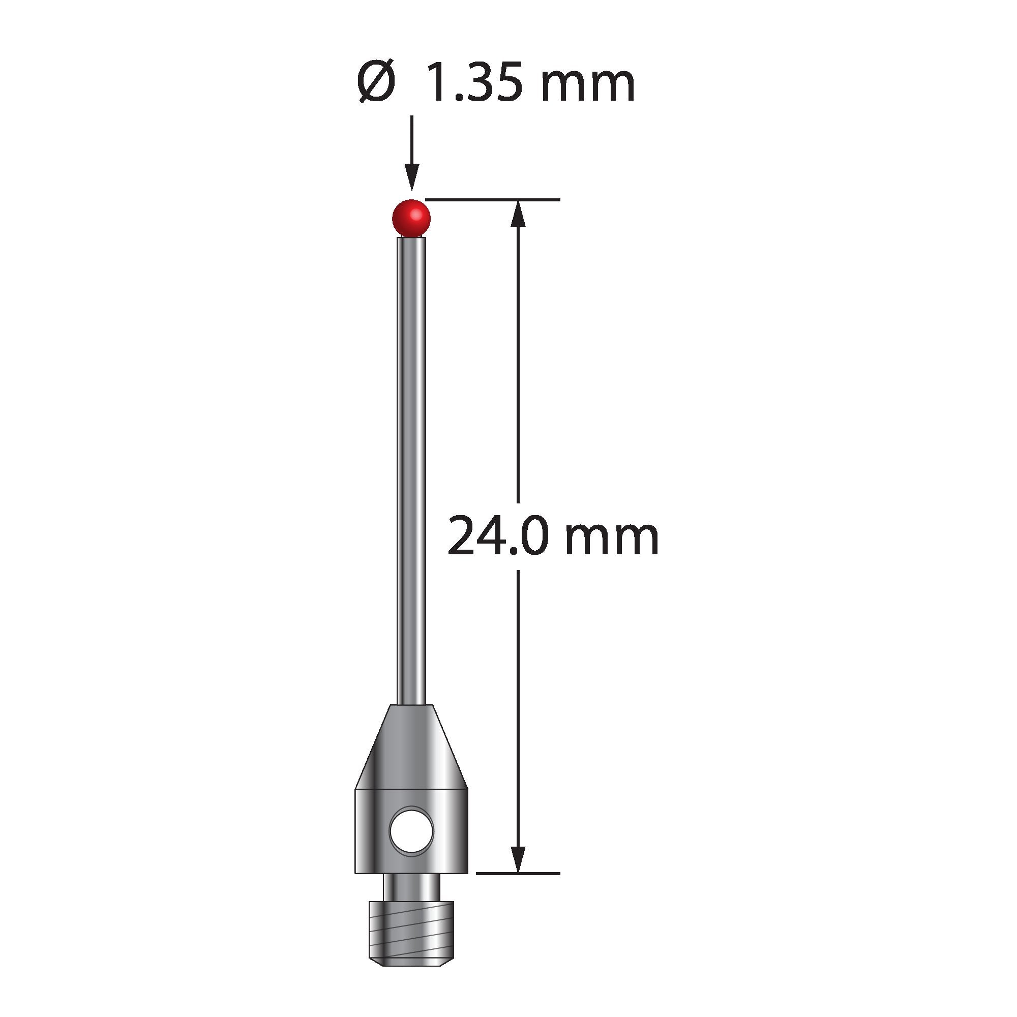 TM3-1324-06 M3 stylus with 1.35mm ruby ball, carbide stem, and stainless steel base, 24mm long by Q-Mark Manufacturing, Inc.
