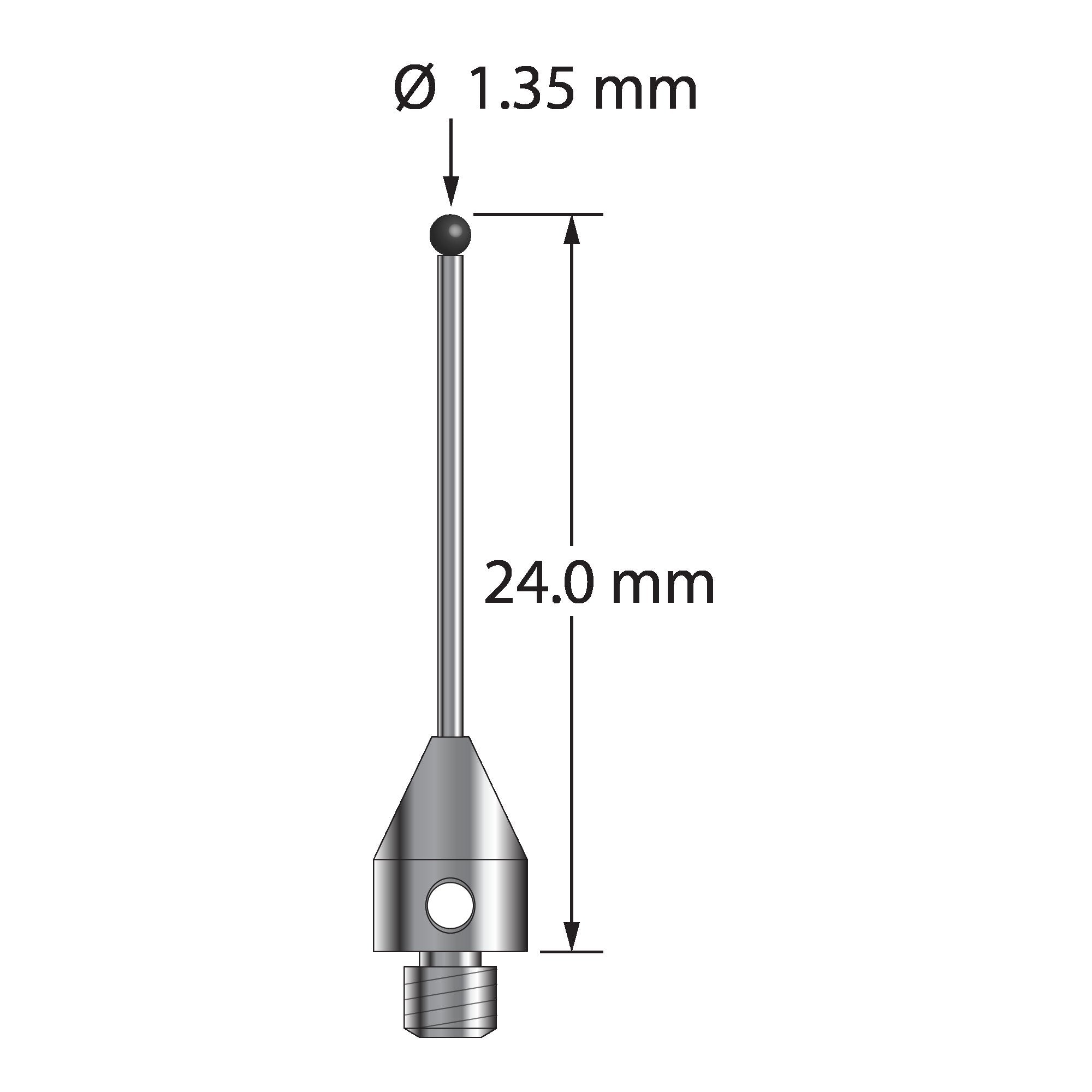 TM3-1324-TX-SN M3 stylus with 1.35mm ruby ball, carbide stem, titanium base, 24mm long by Q-Mark Manufacturing, Inc.