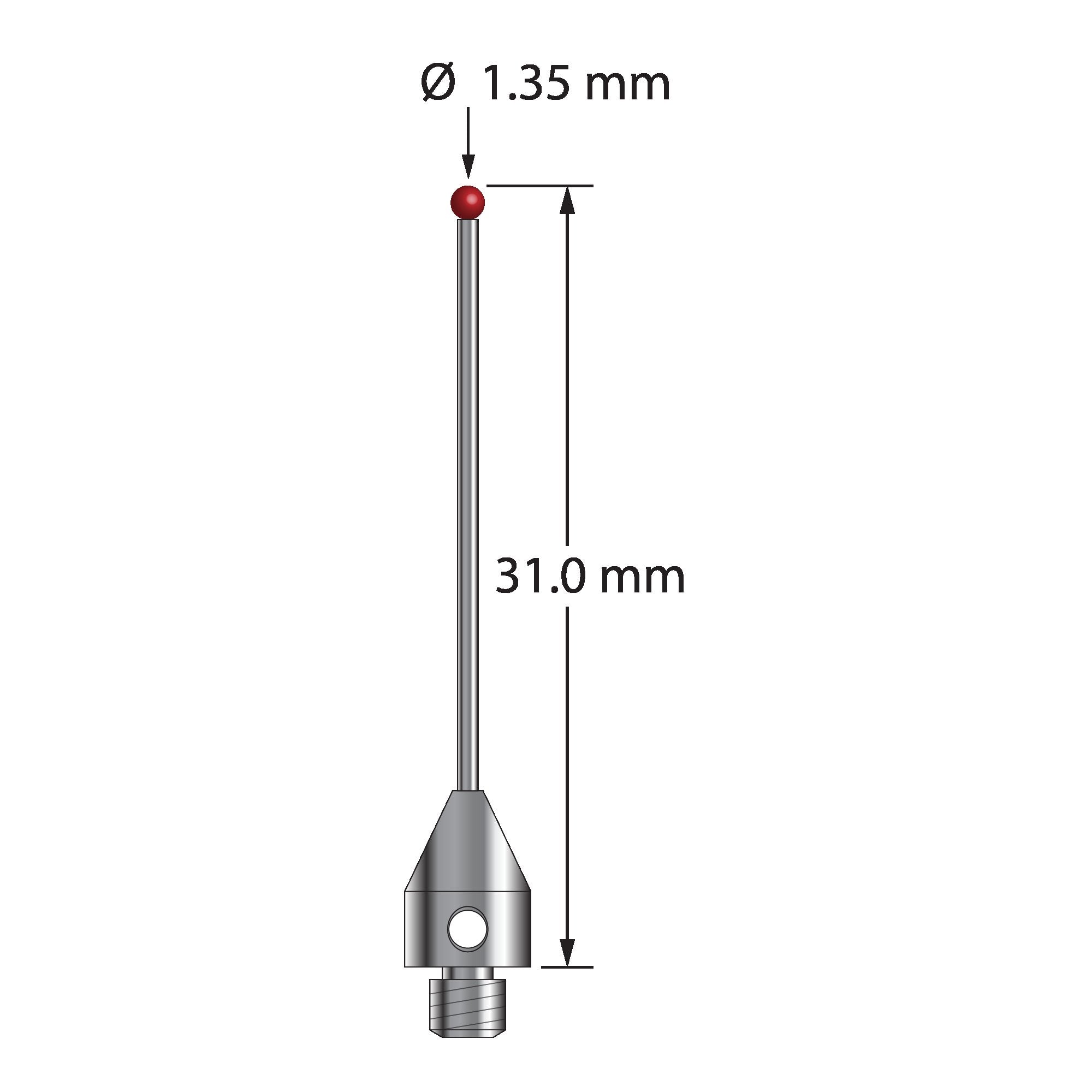 TM3-1331-TX M3 1.35mm ruby ball stylus with carbide stem and titanium base, 31mm long by Q-Mark Manufacturing, Inc.