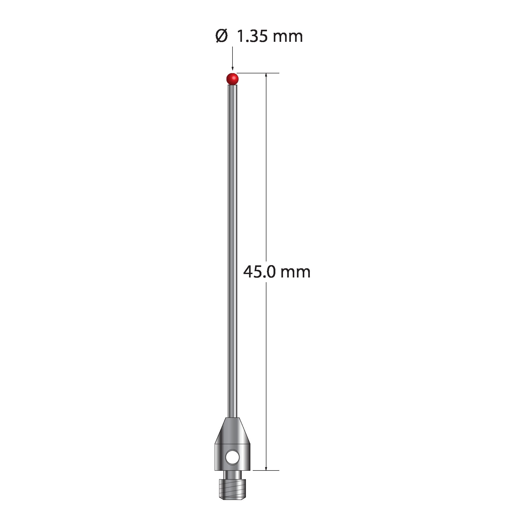 TM3-1345 M3 stylus with 1.35mm ruby ball, carbide stem, and stainless steel base, 45mm long by Q-Mark Manufacturing, Inc.