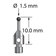 TM3-1510-SN M3 stylus with 1.5mm silicon nitride ball, carbide stem, and stainless steel base, 10mm long.