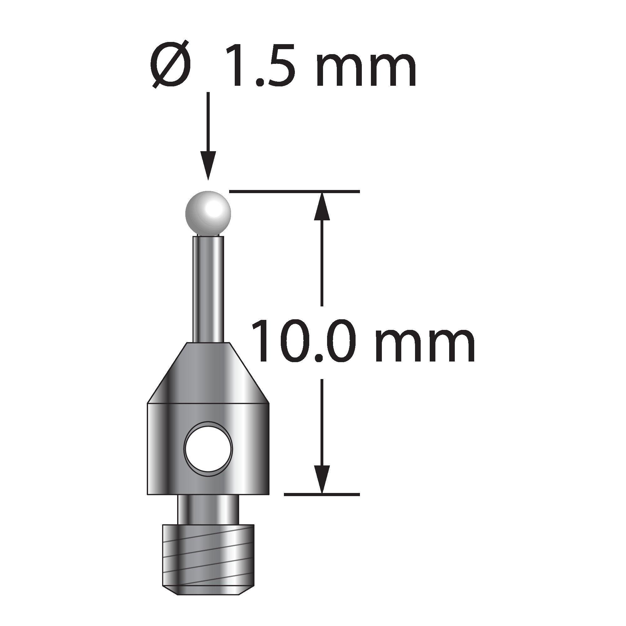 TM3-1510-Z M3 stylus with 1.5mm zirconia ball, carbide stem, and stainless steel base, 10mm long by Q-Mark Manufacturing, Inc.