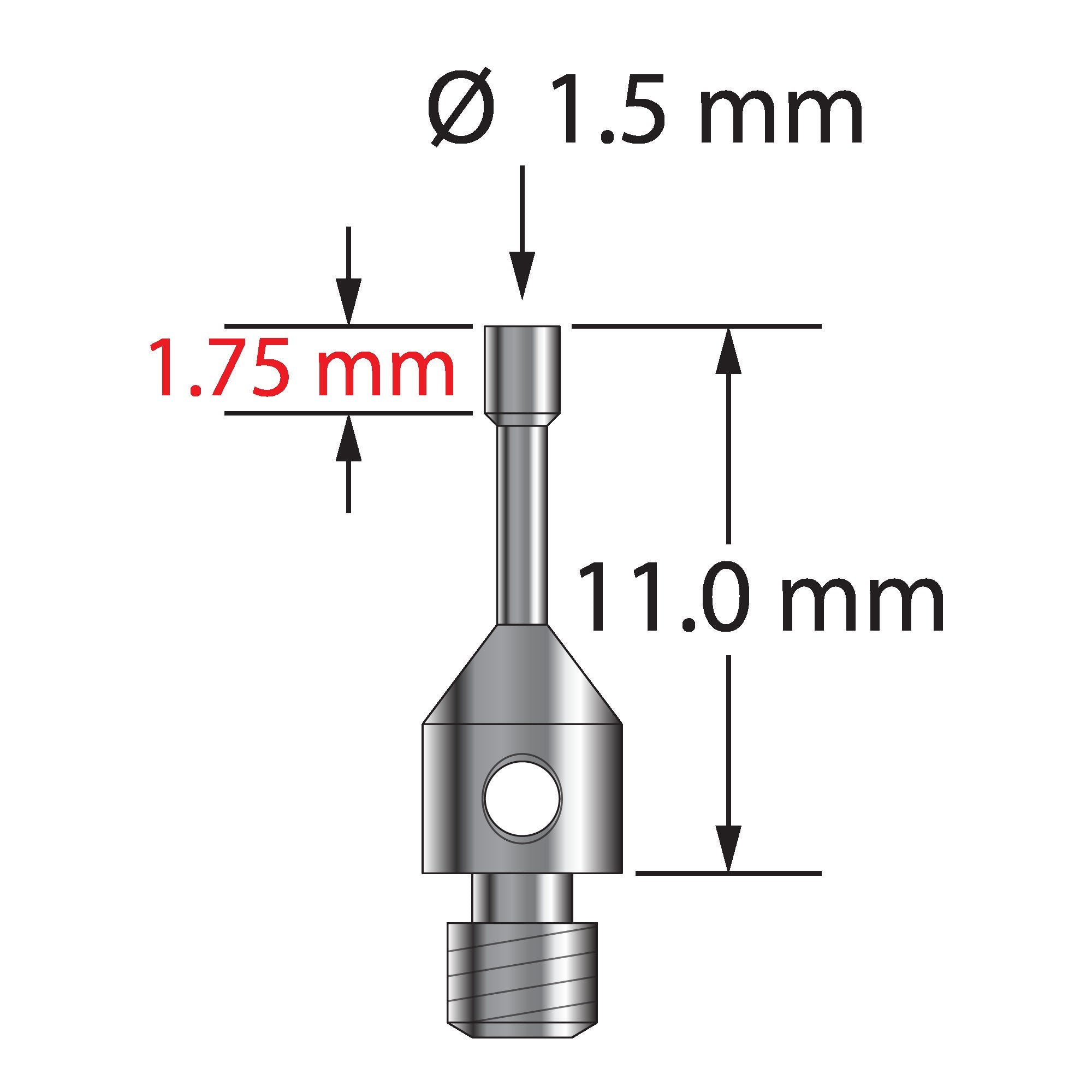 TM3-1511-CYL M3 cylinder stylus with 1.5mm stainless steel cylinder and stem, 11.0mm long.