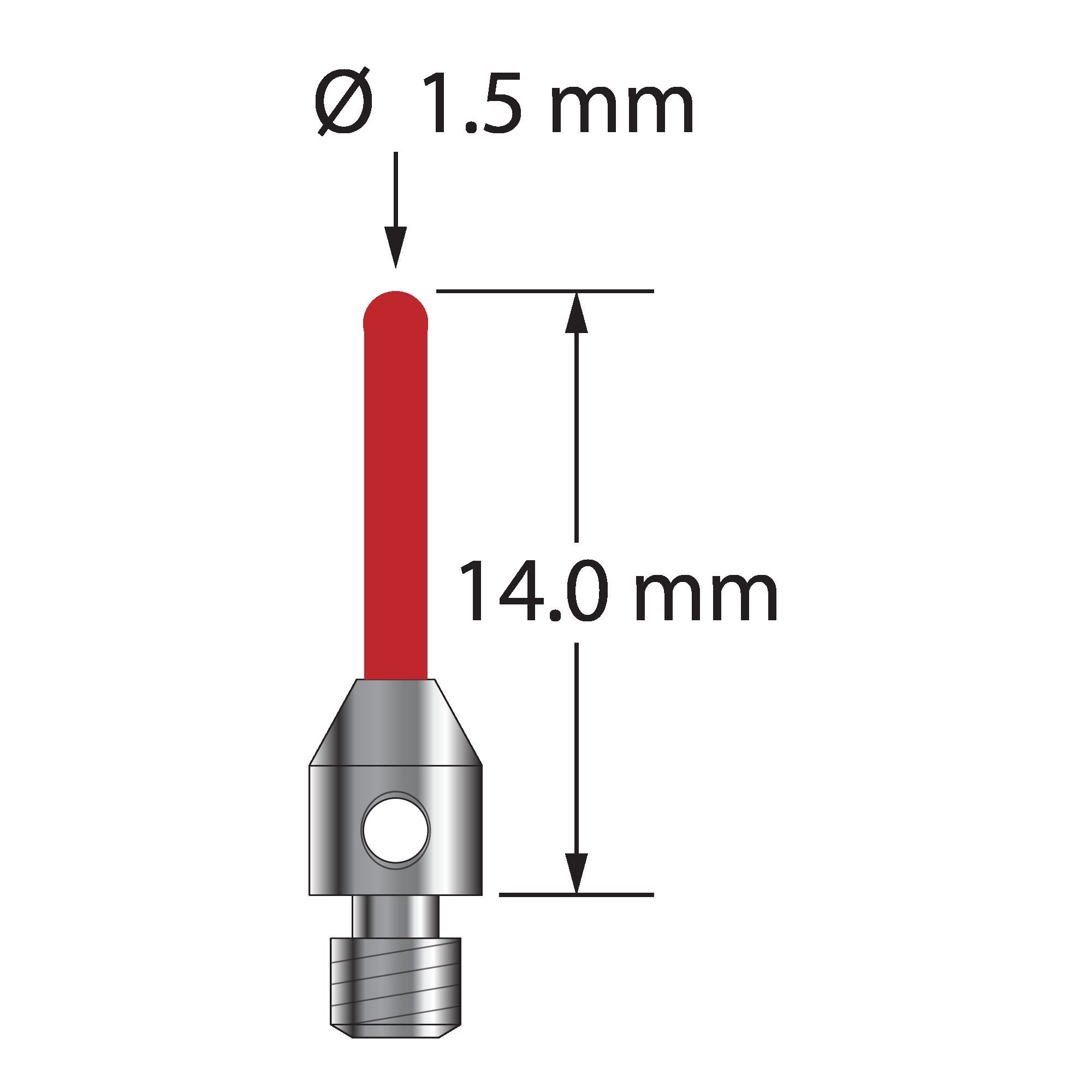 TM3-1514-B M3 cylinder stylus with 1.5mm ruby cylinder and stainless steel base, 14mm long by Q-Mark Manufacturing, Inc.