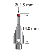 TM3-1514-TX M3 stylus with 1.5mm ruby ball, carbide stem, and titanium base, 14mm long.