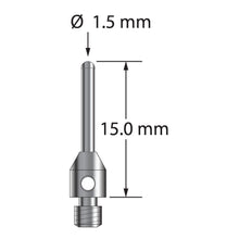 TM3-1515-BC M3 cylinder stylus with 1.5mm carbide cylinder and stainless steel base, 15mm long.