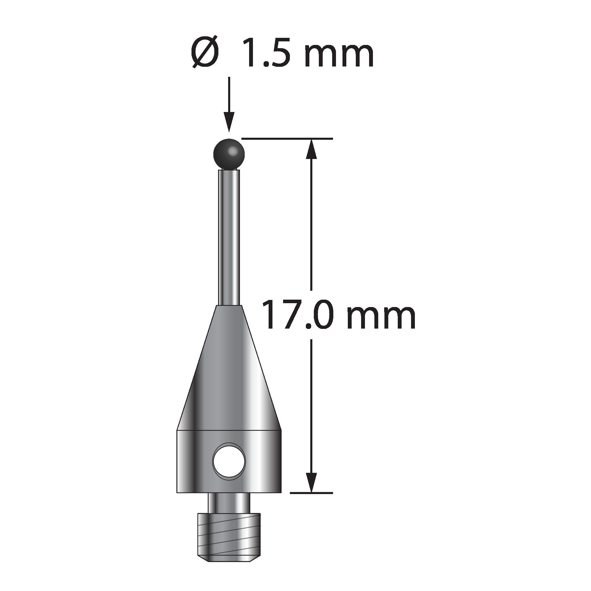 TM3-1517-TX-SN M3 stylus with 1.5mm silicon nitride ball, carbide stem, and titanium base, 17mm long by Q-Mark Manufacturing, Inc.