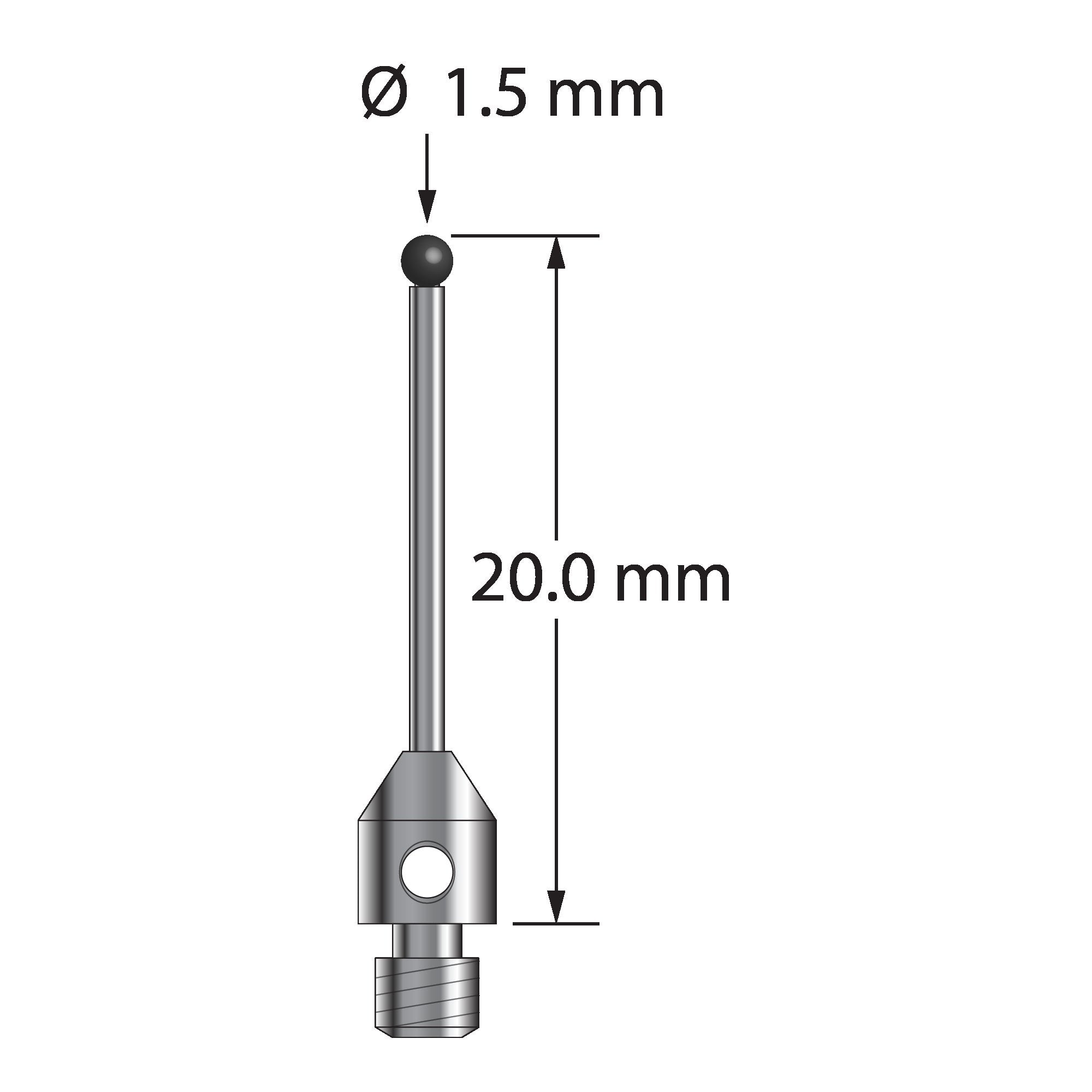 TM3-1520-SN M3 stylus with 1.5mm silicon nitride ball, carbide stem, and stainless steel base, 20mm long by Q-Mark Manufacturing, Inc.