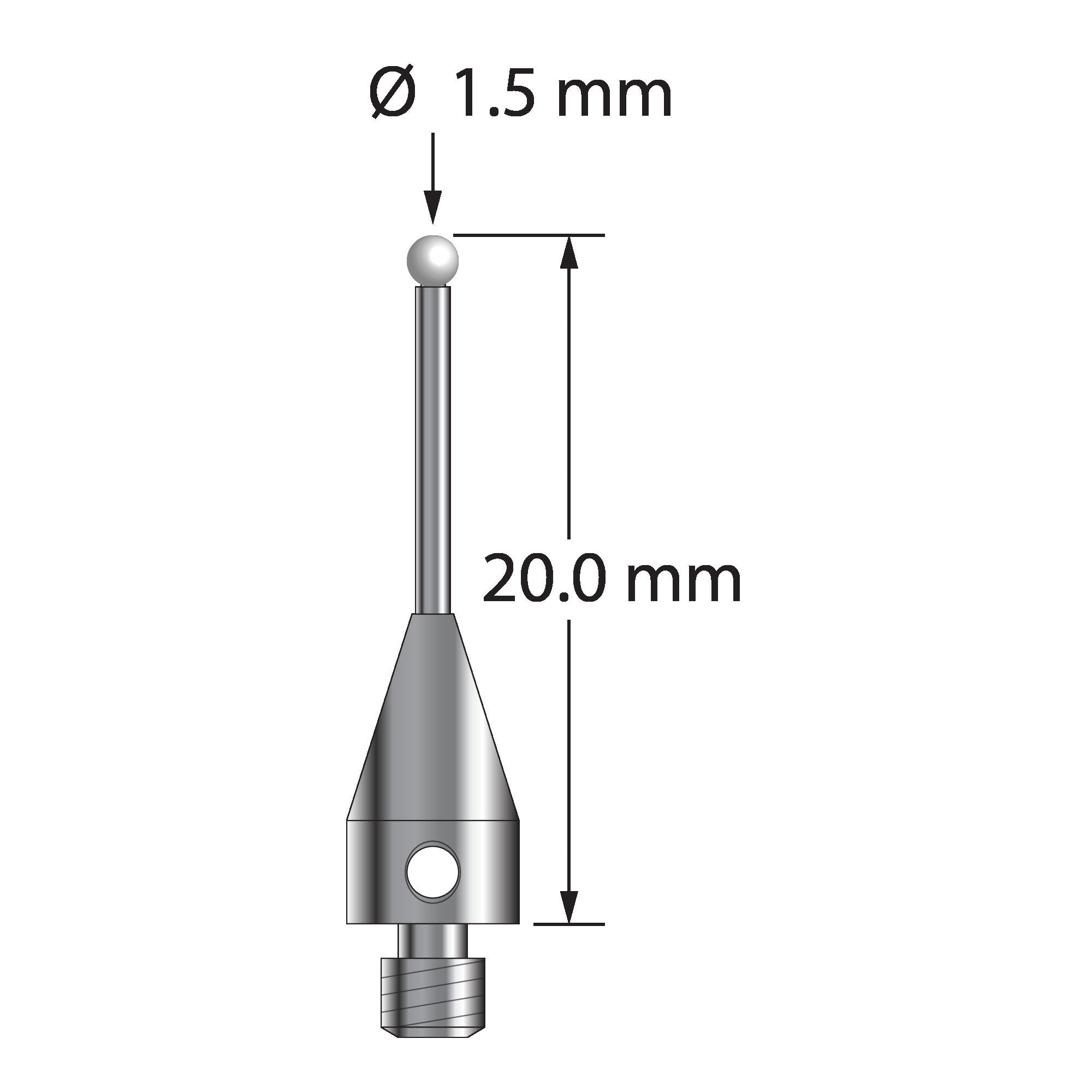 TM3-1520-TX-Z M3 stylus with 1.5mm zirconia ball, carbide stem, and titanium base, 20mm long by Q-Mark Manufacturing, Inc.