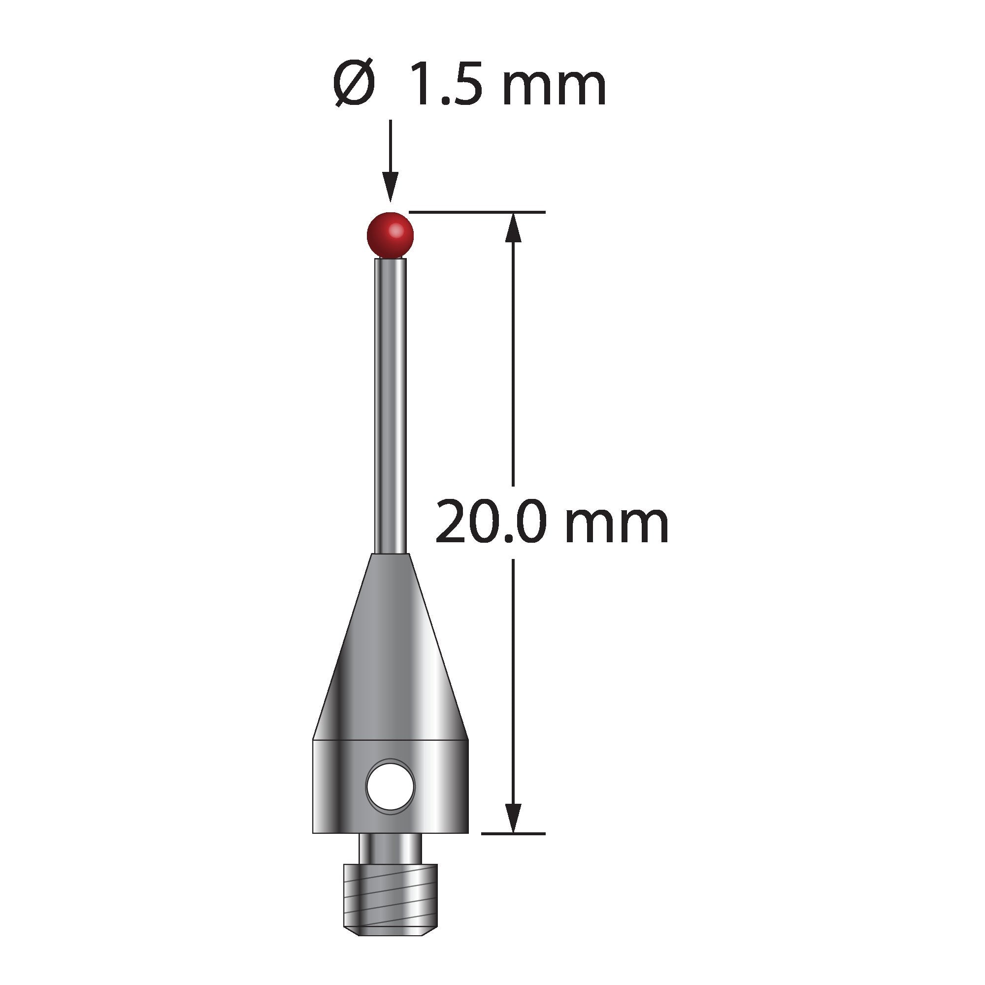 TM3-1520-TX M3 1.5mm ruby ball stylus with carbide stem and titanium base, 20mm long by Q-Mark Manufacturing, Inc.