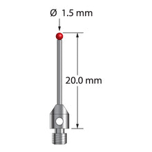 TM3-1520 M3 stylus with 1.5mm ruby ball, carbide stem, and stainless steel base, 20mm long.