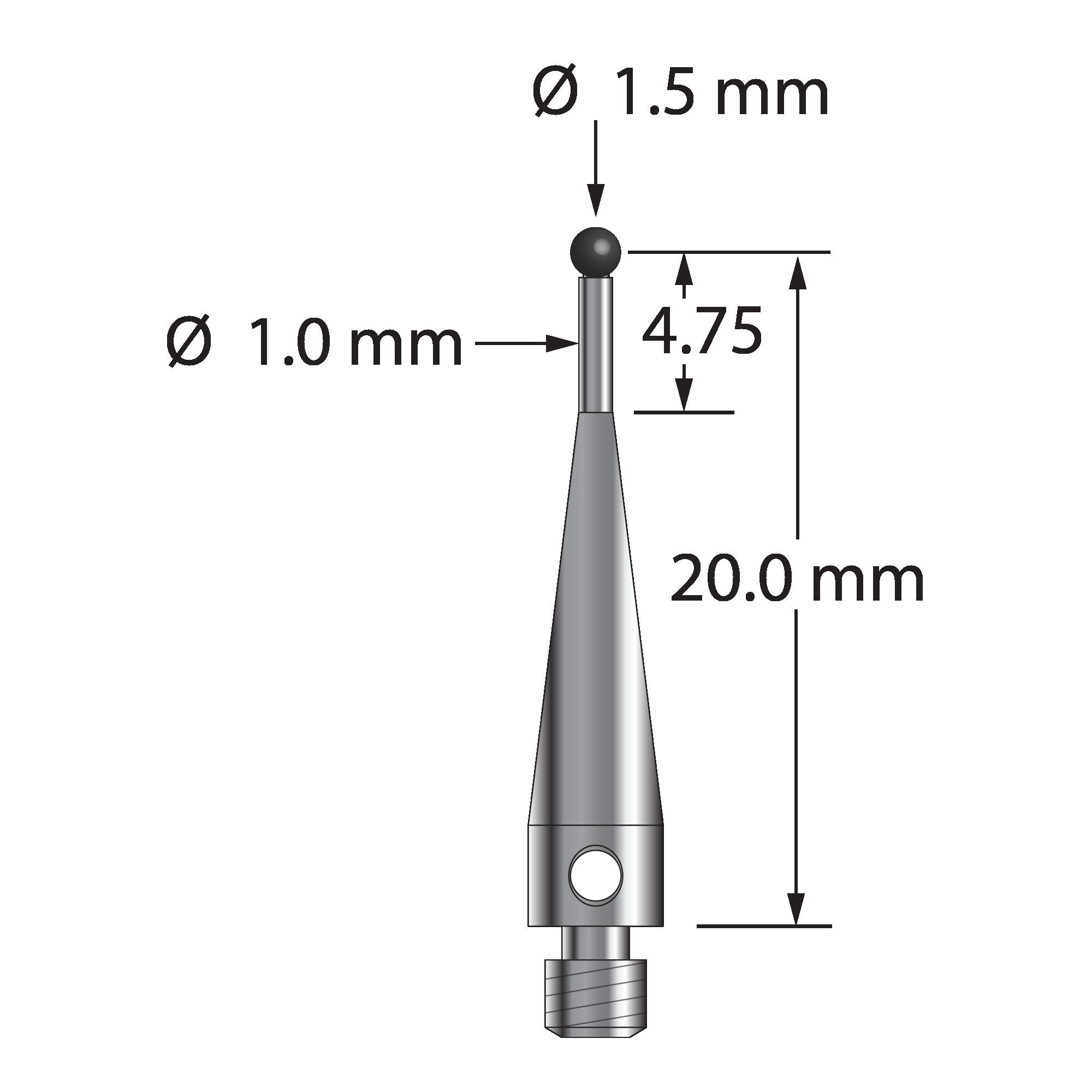 TM3-1520.75-S-SN M3 stylus with 1.5mm silicon nitride ball, stainless steel stem, 20mm length by Q-Mark Manufacturing, Inc.