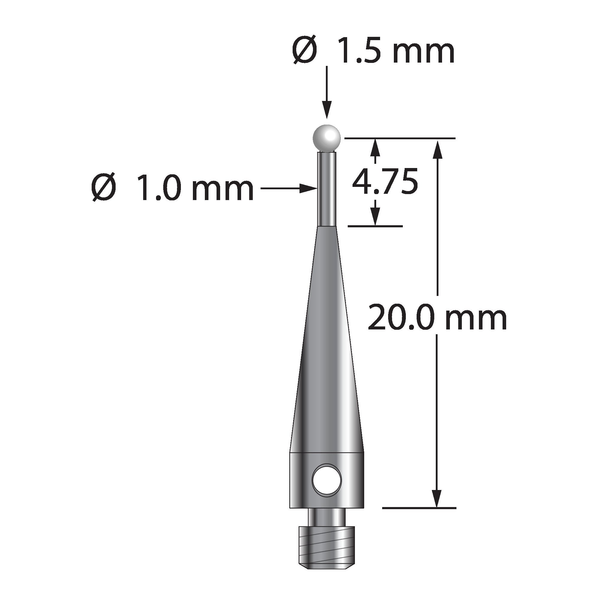 TM3-1520.75-S-Z M3 stylus with 1.5mm zirconia ball and stainless steel stem, 20mm long by Q-Mark Manufacturing, Inc.