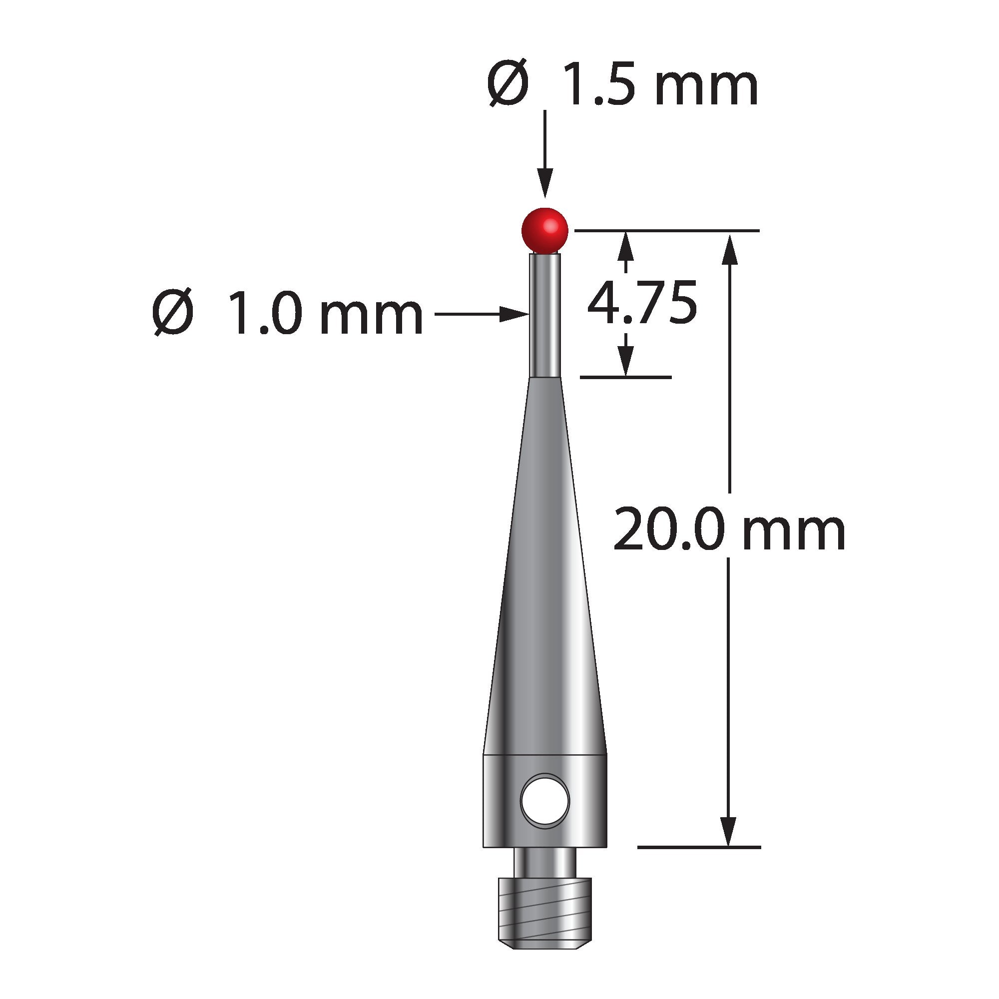 TM3-1520.75-S M3 stylus with 1.5mm ruby ball, stainless steel stem, 20mm length by Q-Mark Manufacturing, Inc.