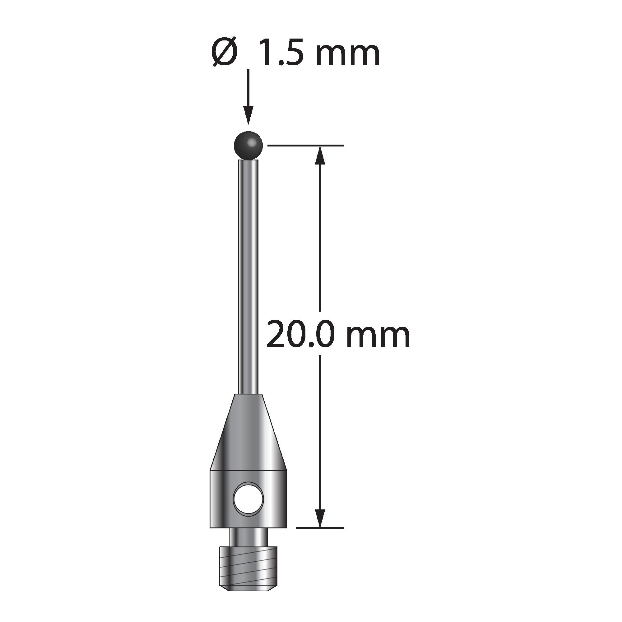 TM3-1520.75-SN M3 stylus with 1.5mm silicon nitride ball, carbide stem, and stainless steel base by Q-Mark Manufacturing, Inc.