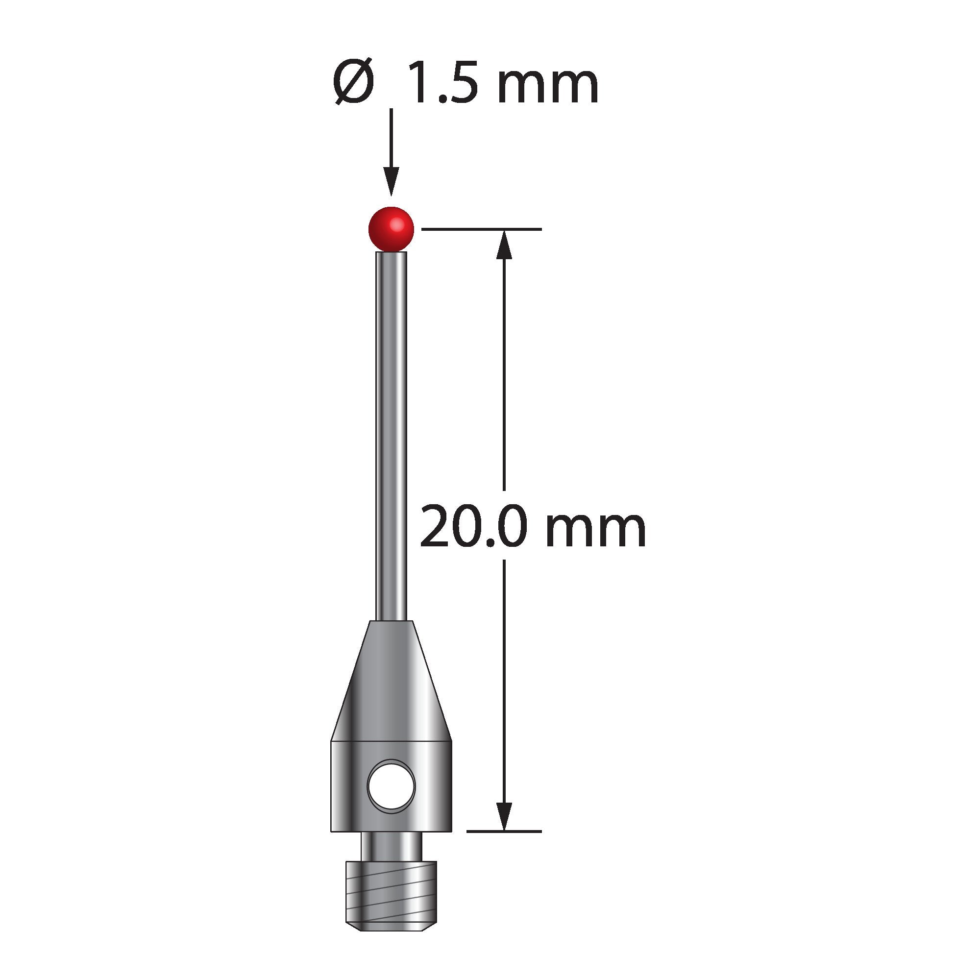 TM3-1520.75 M3 stylus with 1.5mm ruby ball, carbide stem, and stainless steel base by Q-Mark Manufacturing, Inc.