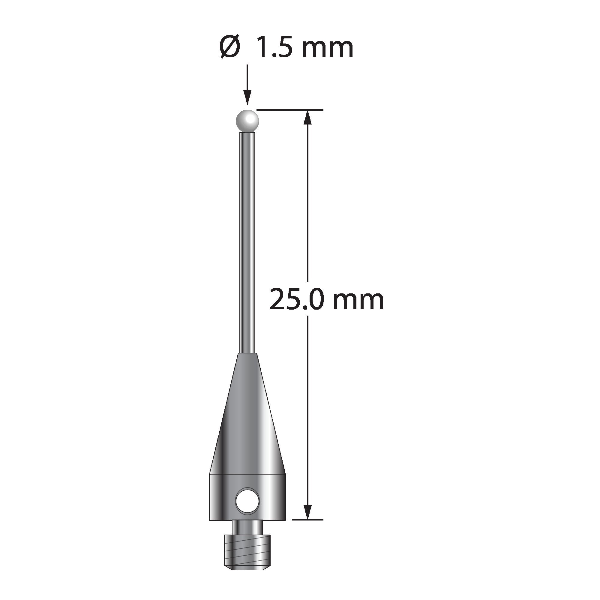 TM3-1525-TX-Z M3 stylus with 1.5mm zirconia ball, carbide stem, and titanium base, 25mm long by Q-Mark Manufacturing, Inc.