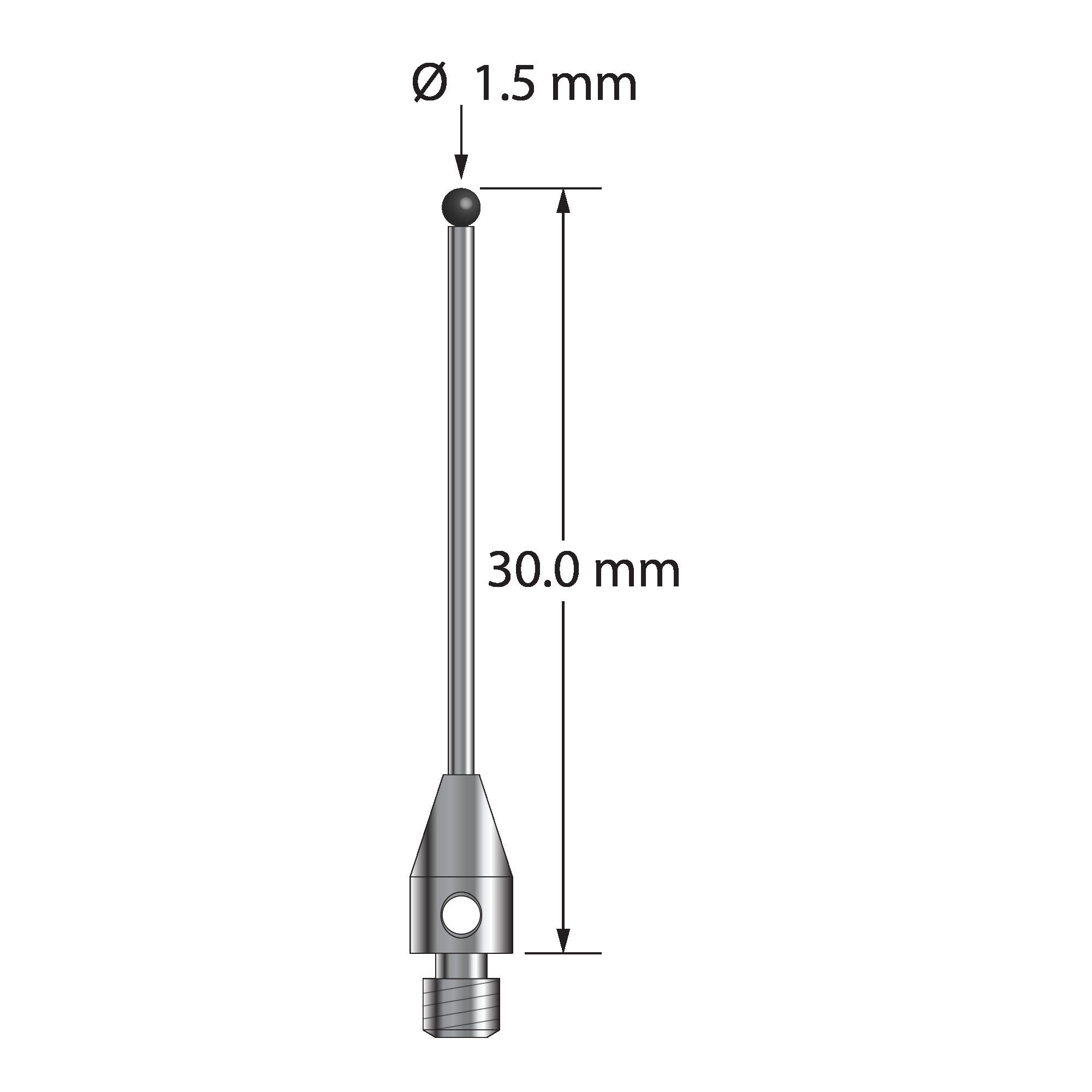 TM3-1530-DS1-SN M3 stylus with 1.5mm silicon nitride ball and carbide stem, 30mm long by Q-Mark Manufacturing, Inc.