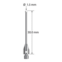 TM3-1530-DS1-Z M3 stylus with 1.5mm zirconia ball, carbide stem, and stainless steel base, 30mm long.