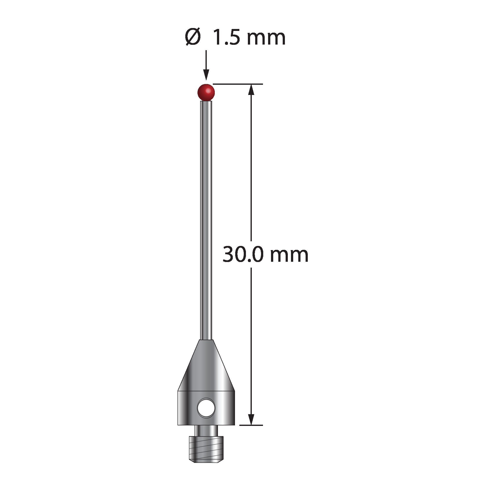 TM3-1530-TX-7.5 M3 ruby ball stylus with carbide stem and titanium base, 30mm long by Q-Mark Manufacturing, Inc.