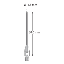 TM3-1530.75-DS1-Z M3 stylus with 1.5mm zirconia ball, carbide stem, and stainless steel base.