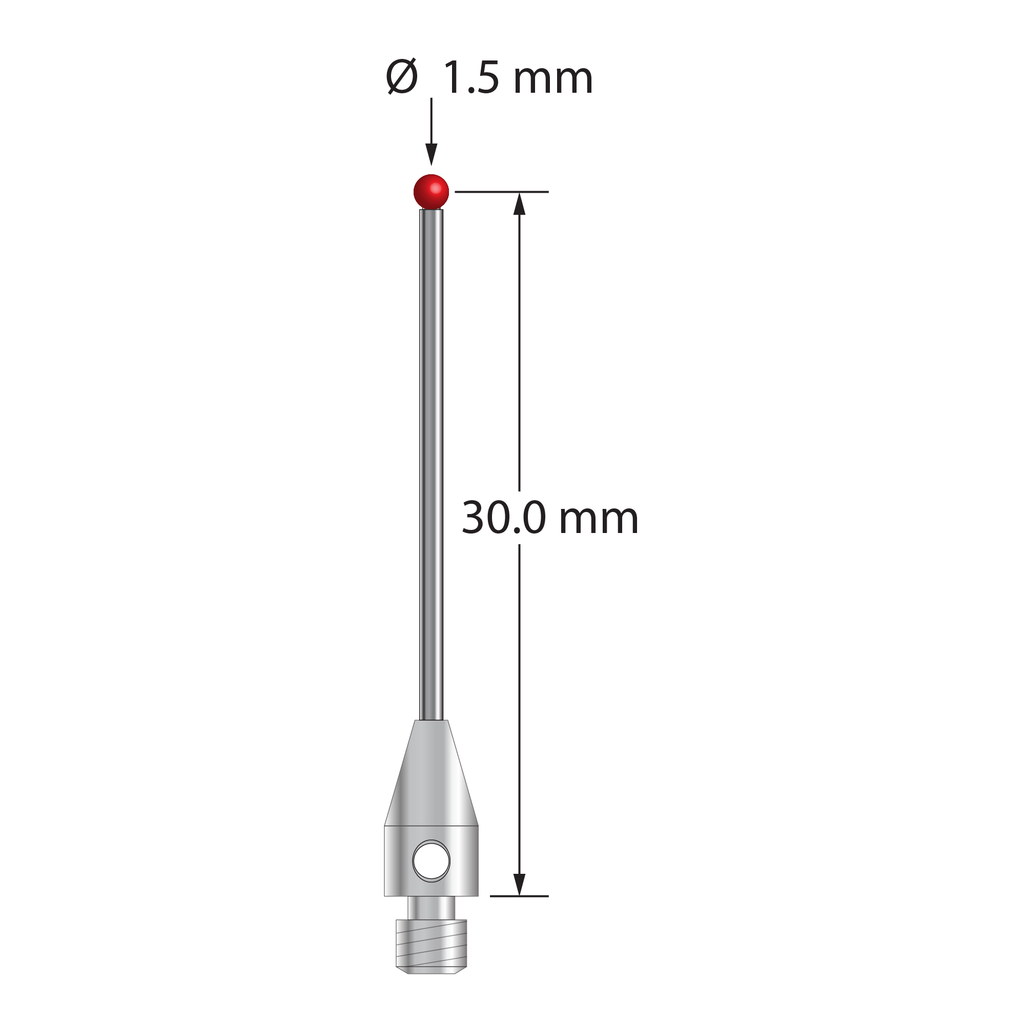 TM3-1530.75-DS1 M3 stylus with 1.5mm ruby ball, carbide stem, and stainless steel base by Q-Mark Manufacturing, Inc.