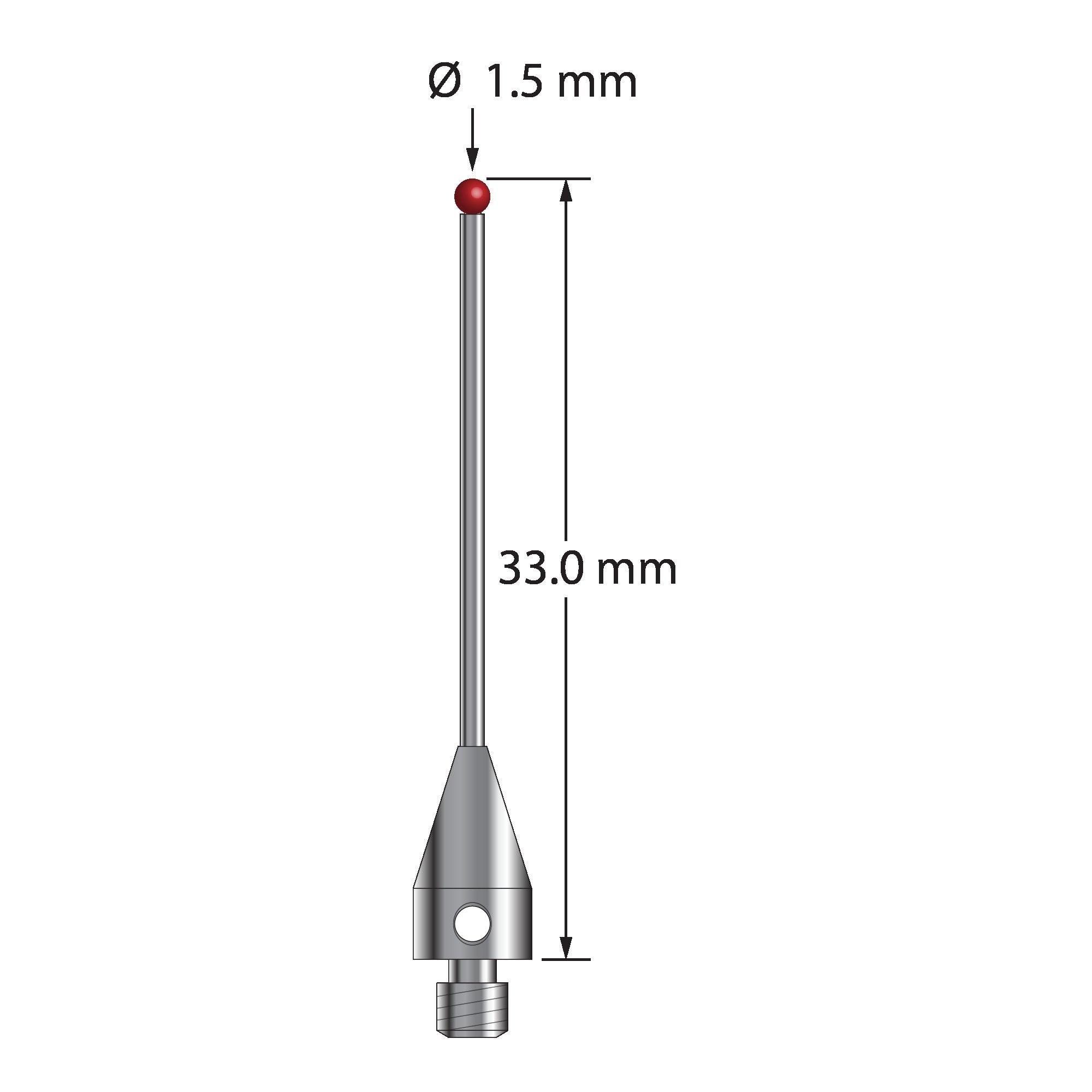 TM3-1533-TX M3 1.5mm ruby ball stylus with carbide stem and titanium base, 33mm long by Q-Mark Manufacturing, Inc.