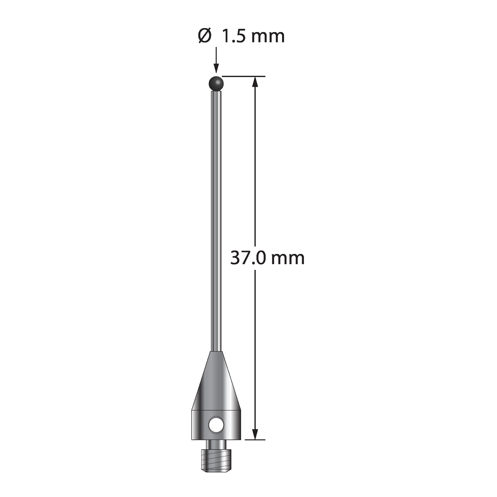 TM3-1537-TX-SN M3 1.5mm silicon nitride stylus, 35mm long, by Q-Mark Manufacturing, Inc.