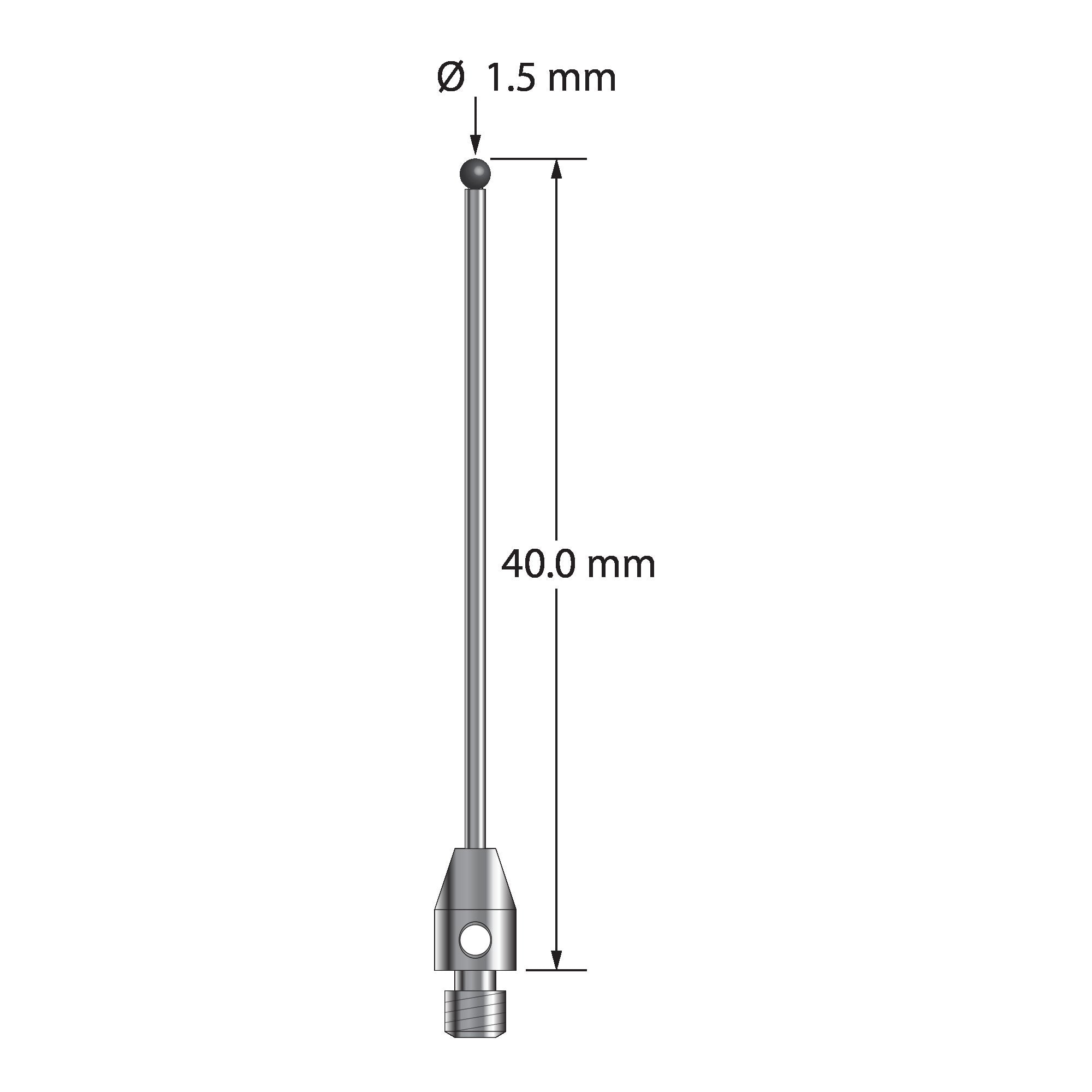 TM3-1540-6-SN M3 stylus with 1.5mm silicon nitride ball, carbide stem, stainless steel base, 40mm long by Q-Mark Manufacturing, Inc.