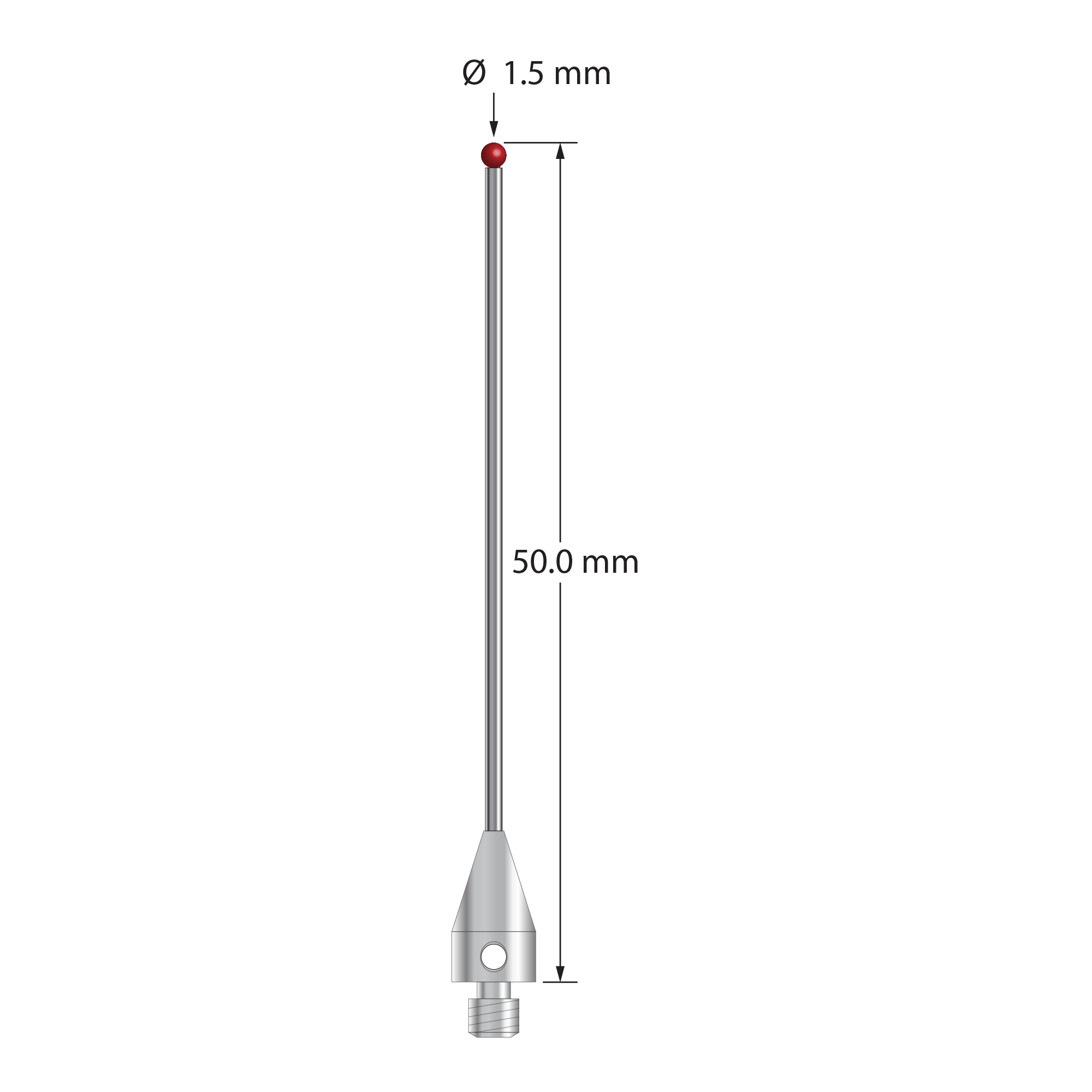 TM3-1550-TX M3 stylus with 1.5mm ruby ball, carbide stem, and titanium base, 50mm long by Q-Mark Manufacturing, Inc.