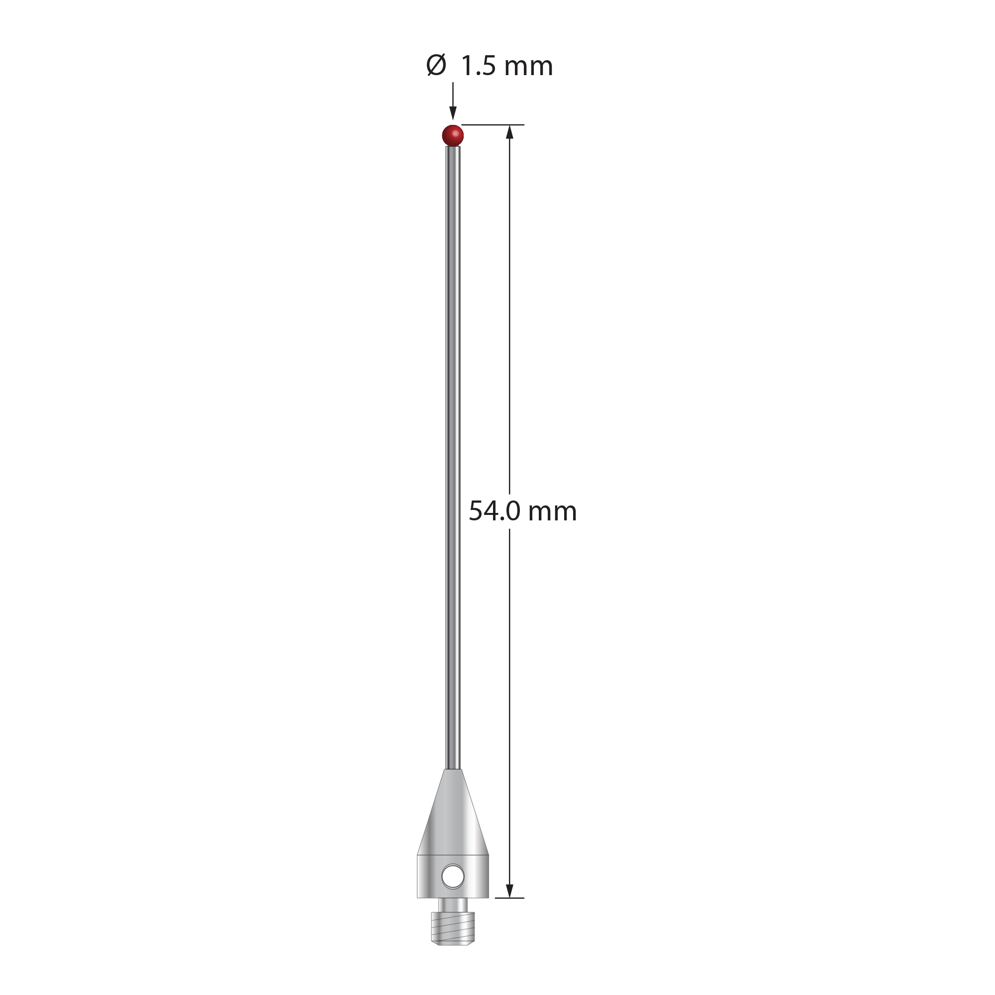 TM3-1554-TX M3 stylus with 1.5mm ruby ball, carbide stem, and titanium base, 54mm long by Q-Mark Manufacturing, Inc.