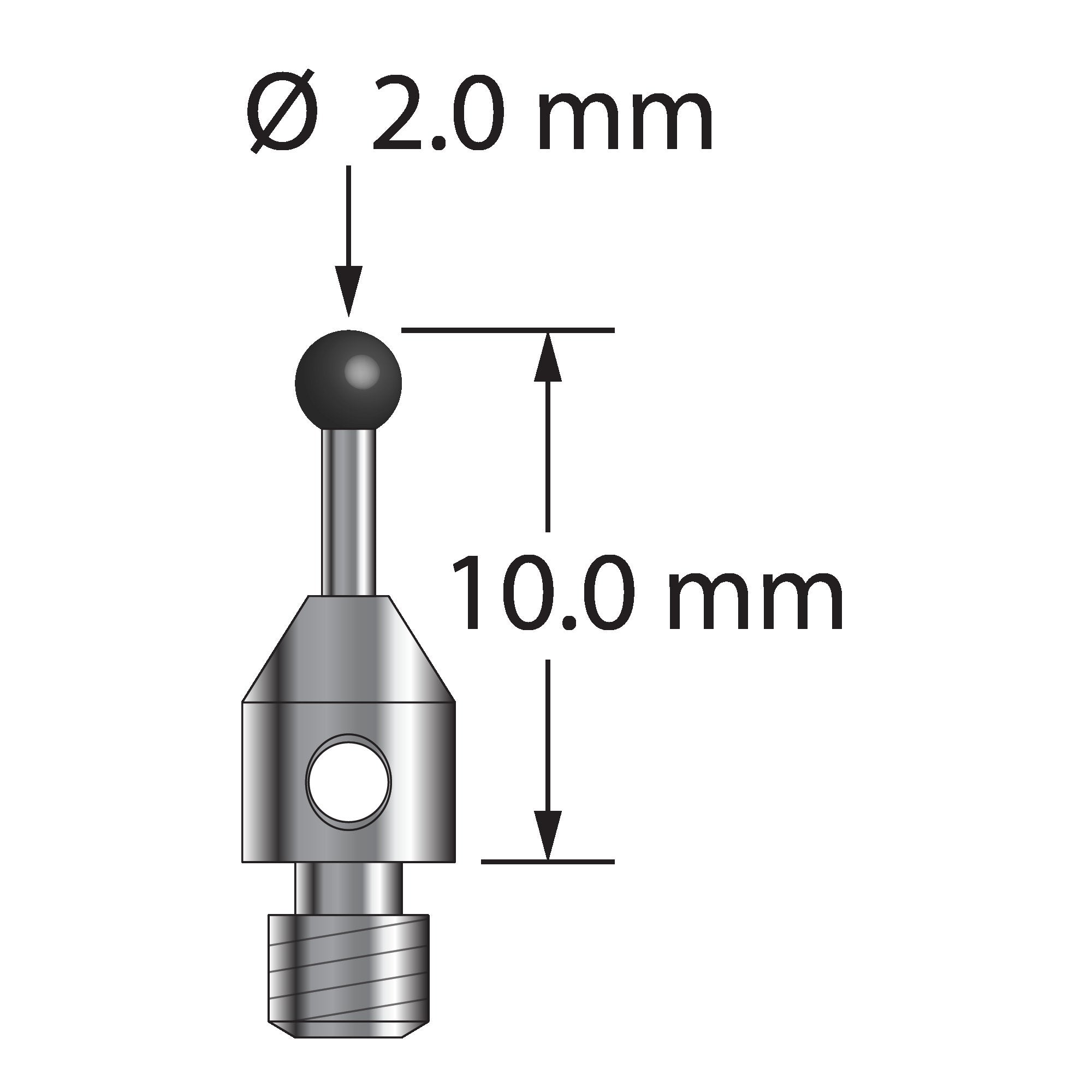 TM3-2010-SN M3 stylus, 2.0mm silicon nitride ball, carbide stem, stainless steel base, 10.0mm long by Q-Mark Manufacturing, Inc.