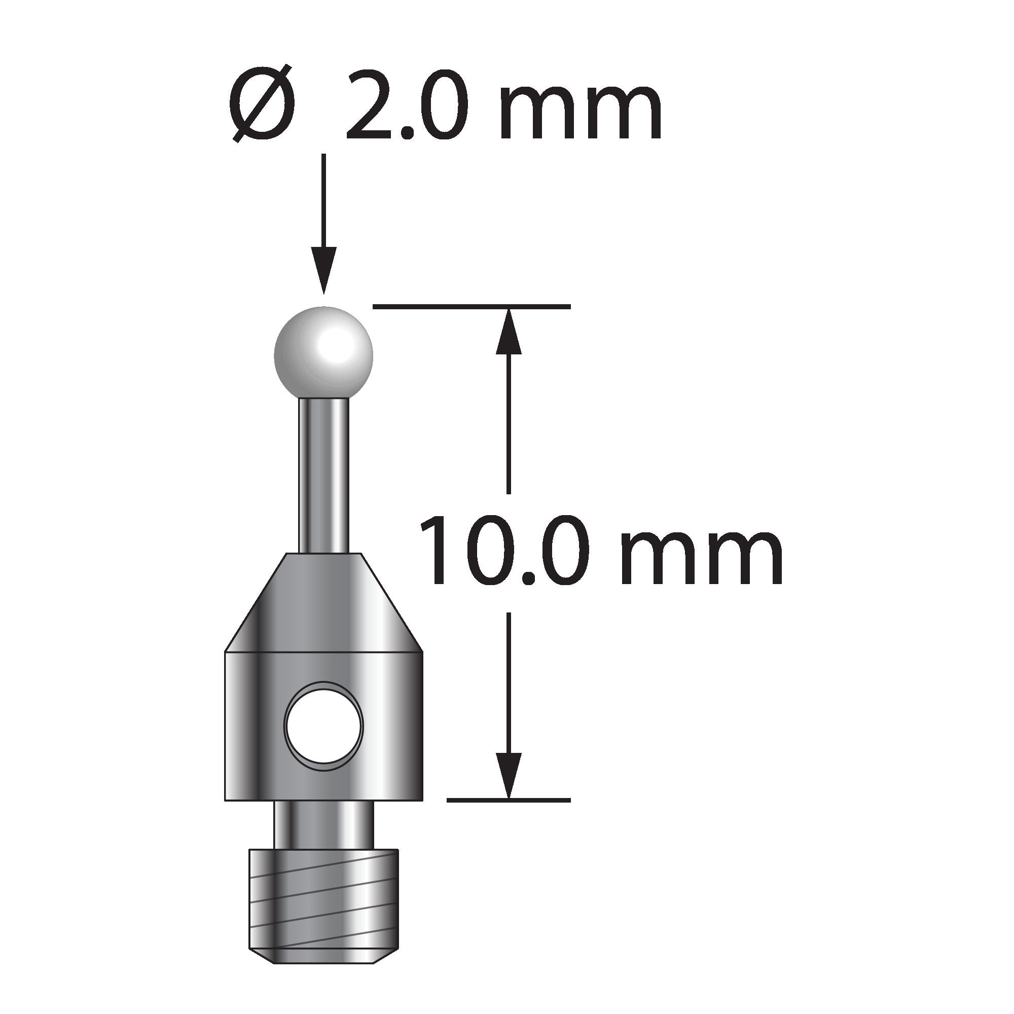 TM3-2010-Z M3 stylus with 2.0mm zirconia ball, carbide stem, and stainless steel base, 10.0mm long by Q-Mark Manufacturing, Inc.