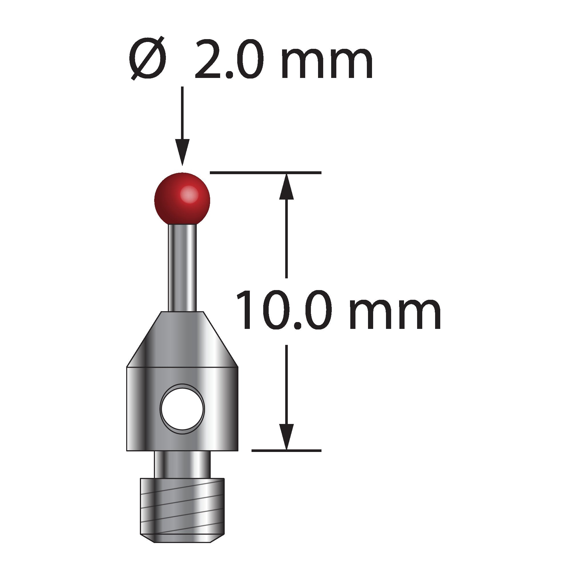 TM3-2010 M3 stylus with 2.0mm ruby ball, carbide stem, and stainless steel base, 10.0mm long by Q-Mark Manufacturing, Inc.