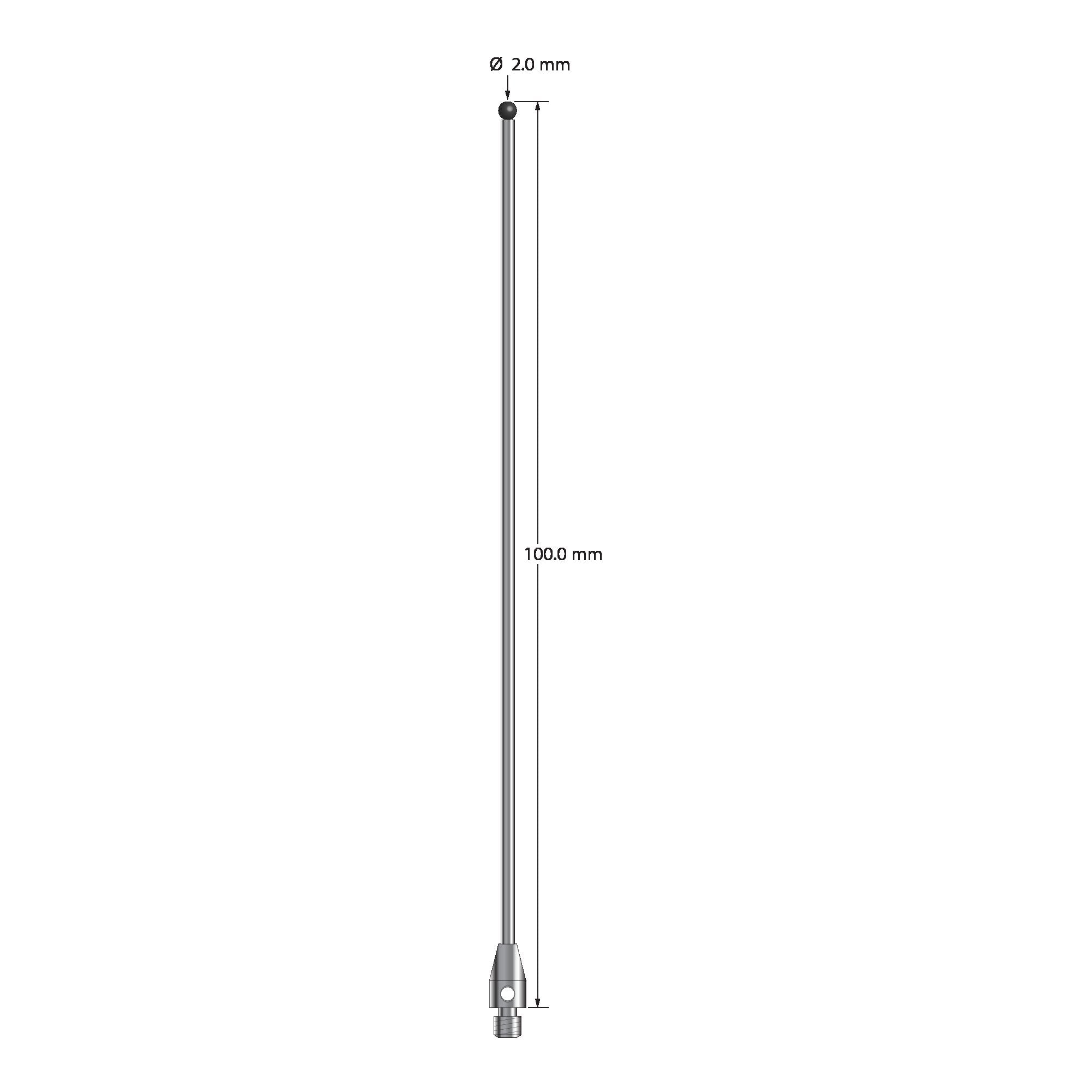 TM3-20100-SN M3 stylus with 2.0mm silicon nitride ball, carbide stem, and stainless steel base, 100mm long by Q-Mark Manufacturing, Inc.