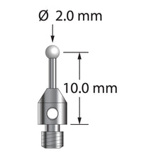 TM3-2011-Z M3 stylus with 2.0mm zirconia ball, carbide stem, and stainless steel base.