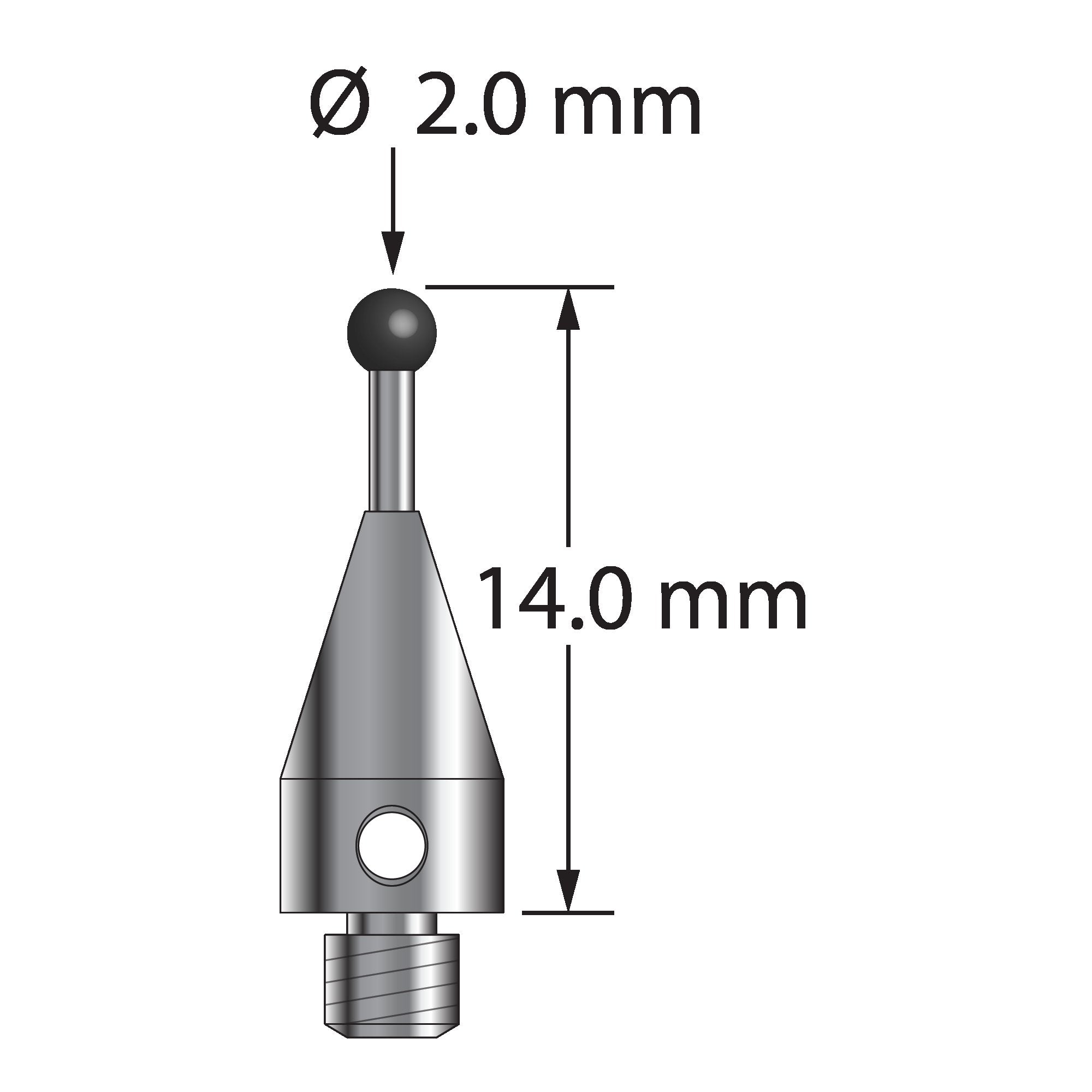 TM3-2014-TX-SN M3 2.0mm silicon nitride ball stylus with carbide stem and titanium base, 14.0mm long by Q-Mark Manufacturing, Inc.