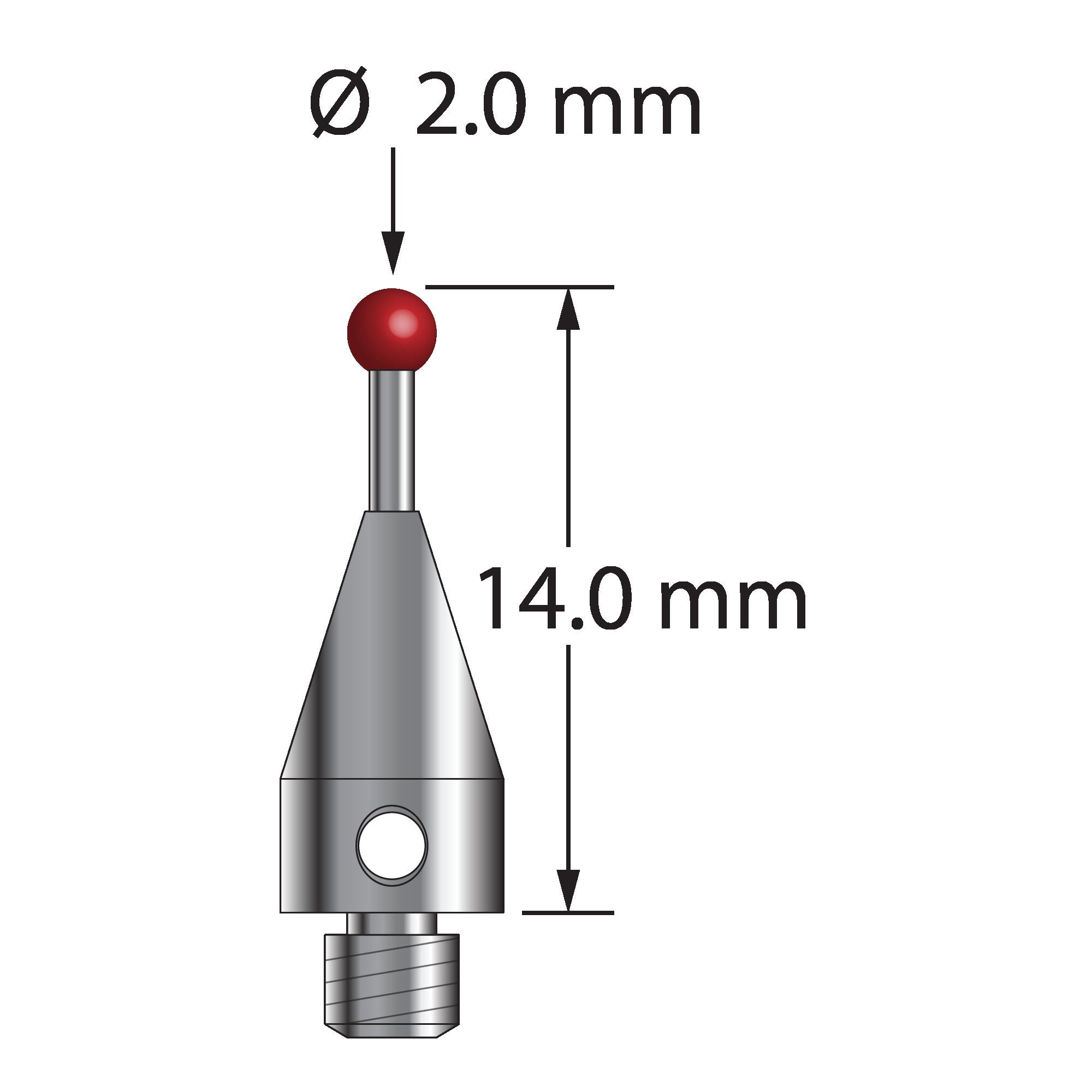 TM3-2014-TX M3 2.0mm ruby ball stylus with carbide stem and titanium base, 14.0mm long by Q-Mark Manufacturing, Inc.