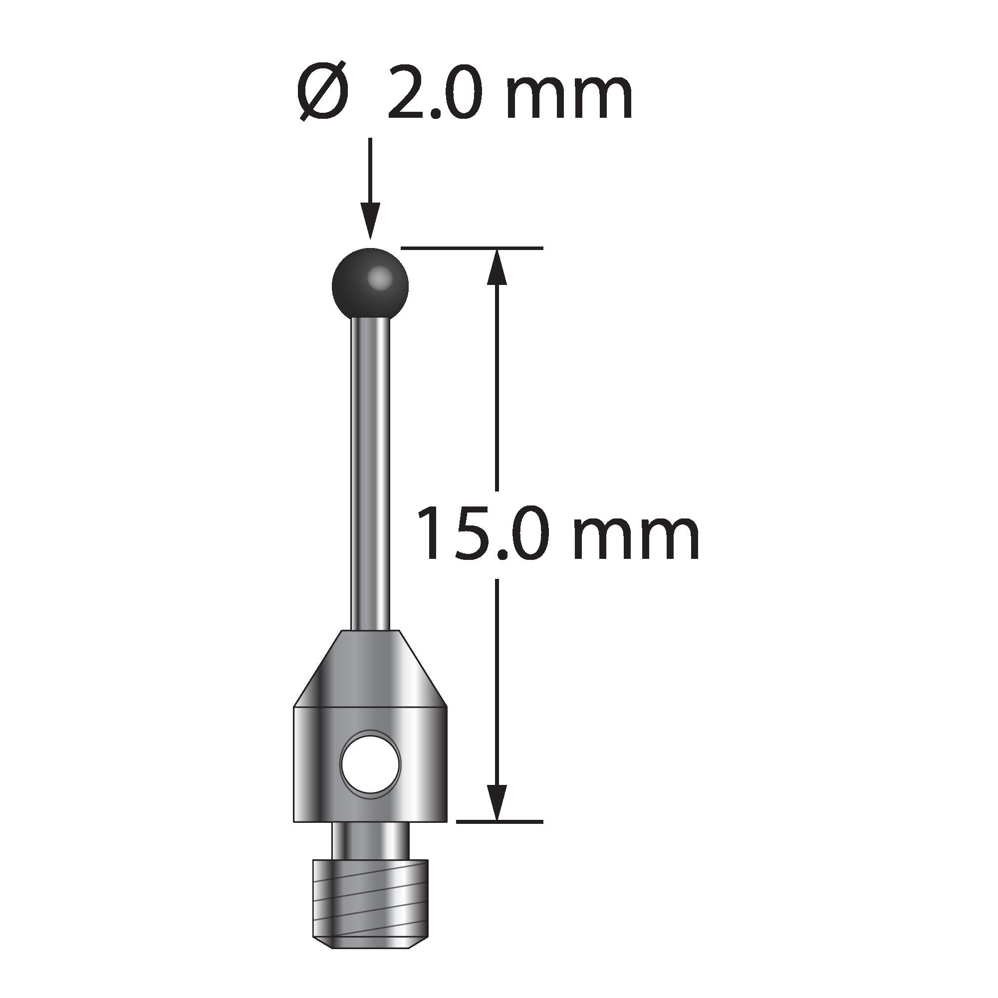 TM3-2015-SN M3 stylus with 2.0mm silicon nitride ball and carbide stem, 15.0mm long by Q-Mark Manufacturing, Inc.