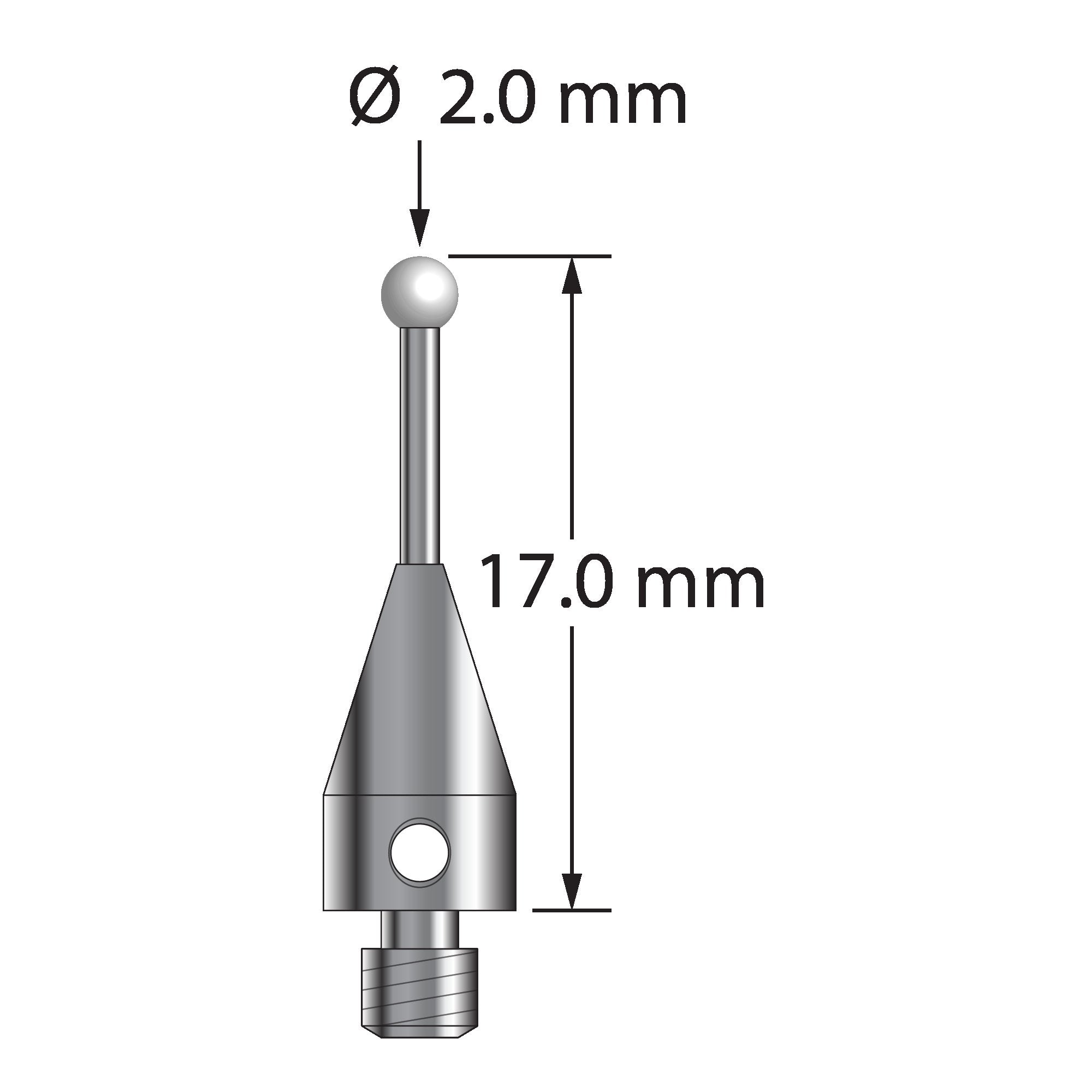 TM3-2017-TX-Z M3 2.0mm zirconia ball stylus with carbide stem and titanium base, 17.0mm long by Q-Mark Manufacturing, Inc.