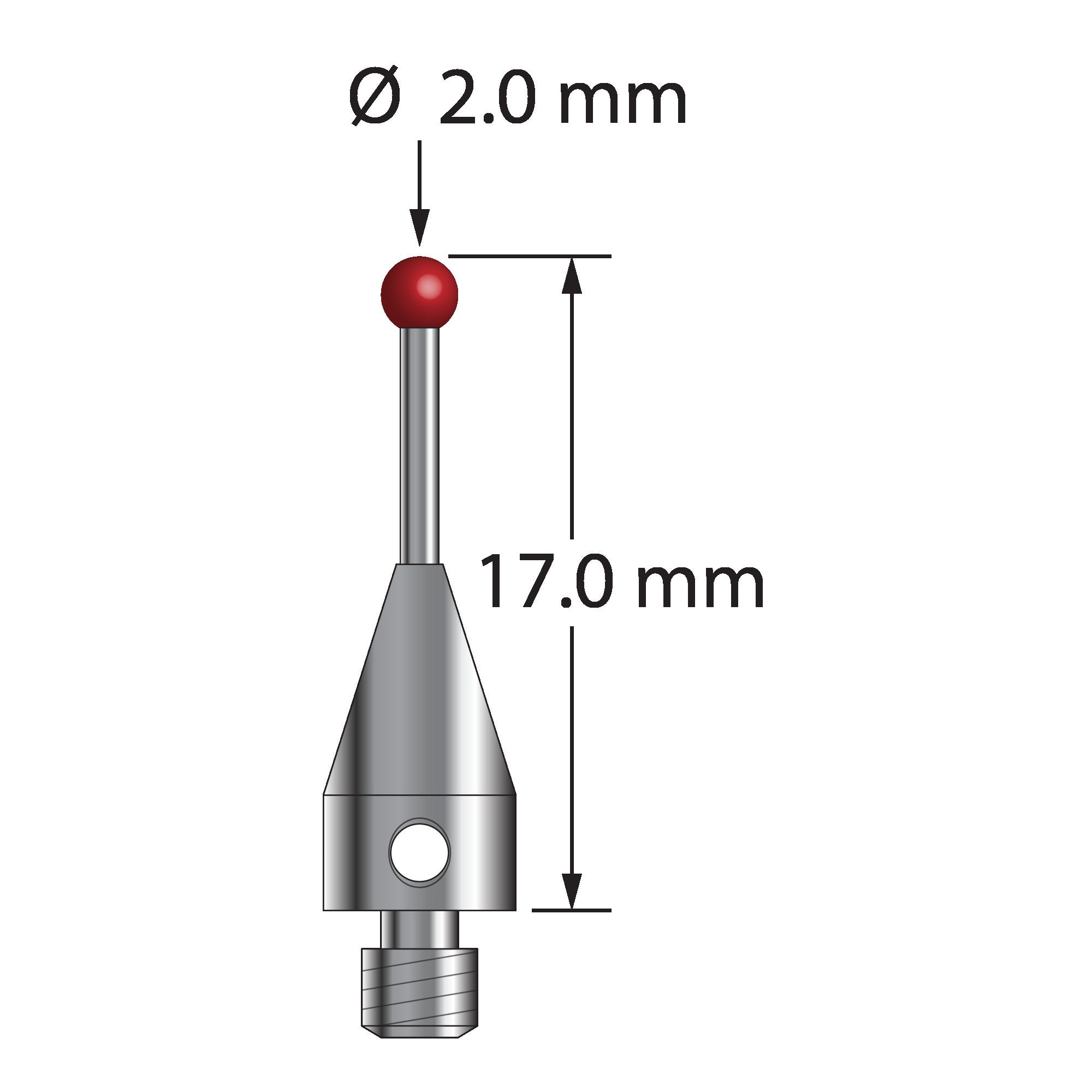 TM3-2017-TX M3 2.0mm ruby ball stylus with carbide stem and titanium base, 17.0mm long by Q-Mark Manufacturing, Inc.