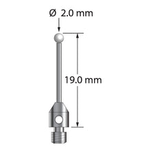 TM3-2019-Z M3 stylus with 2.0mm zirconia ball, carbide shaft, and stainless steel base, 19.0mm long by Q-Mark Manufacturing, Inc.