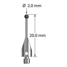 TM3-2020-TX-SN M3 stylus with 2.0mm silicon nitride ball, carbide stem, titanium base, 20mm length.