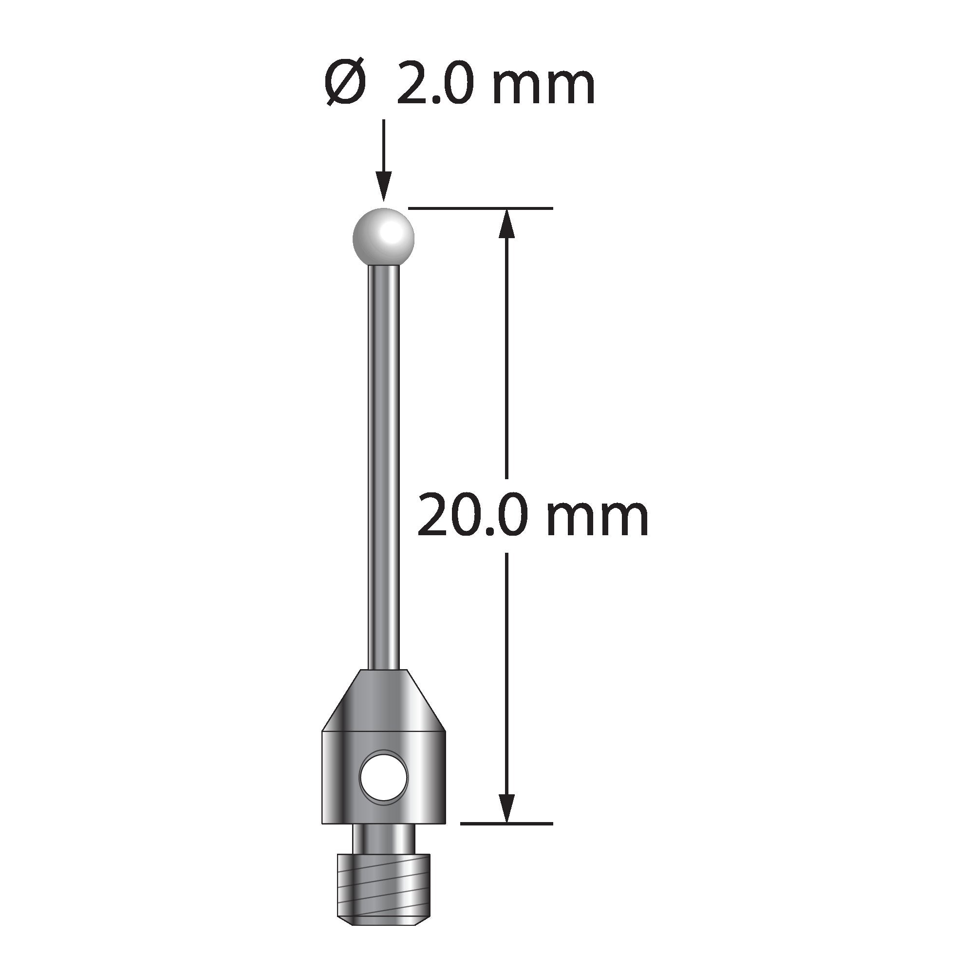 TM3-2020-Z M3 stylus with 2.0mm zirconia ball, carbide stem, and stainless steel base, 20.0mm long by Q-Mark Manufacturing, Inc.