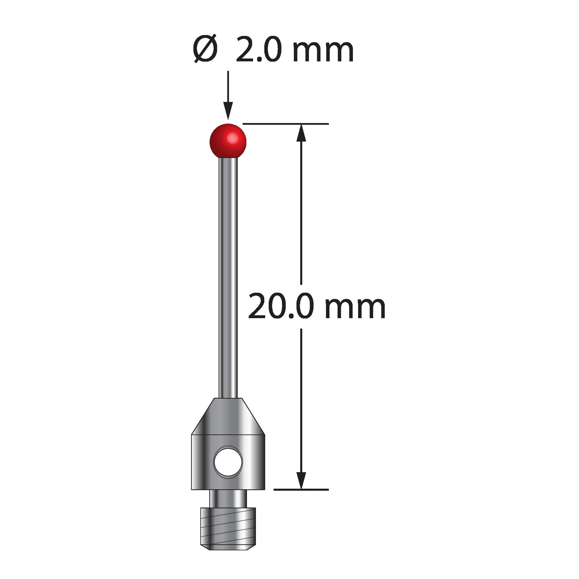 TM3-2020 M3 stylus with 2.0mm ruby ball, carbide stem, and stainless steel base, 20.0mm long by Q-Mark Manufacturing, Inc.