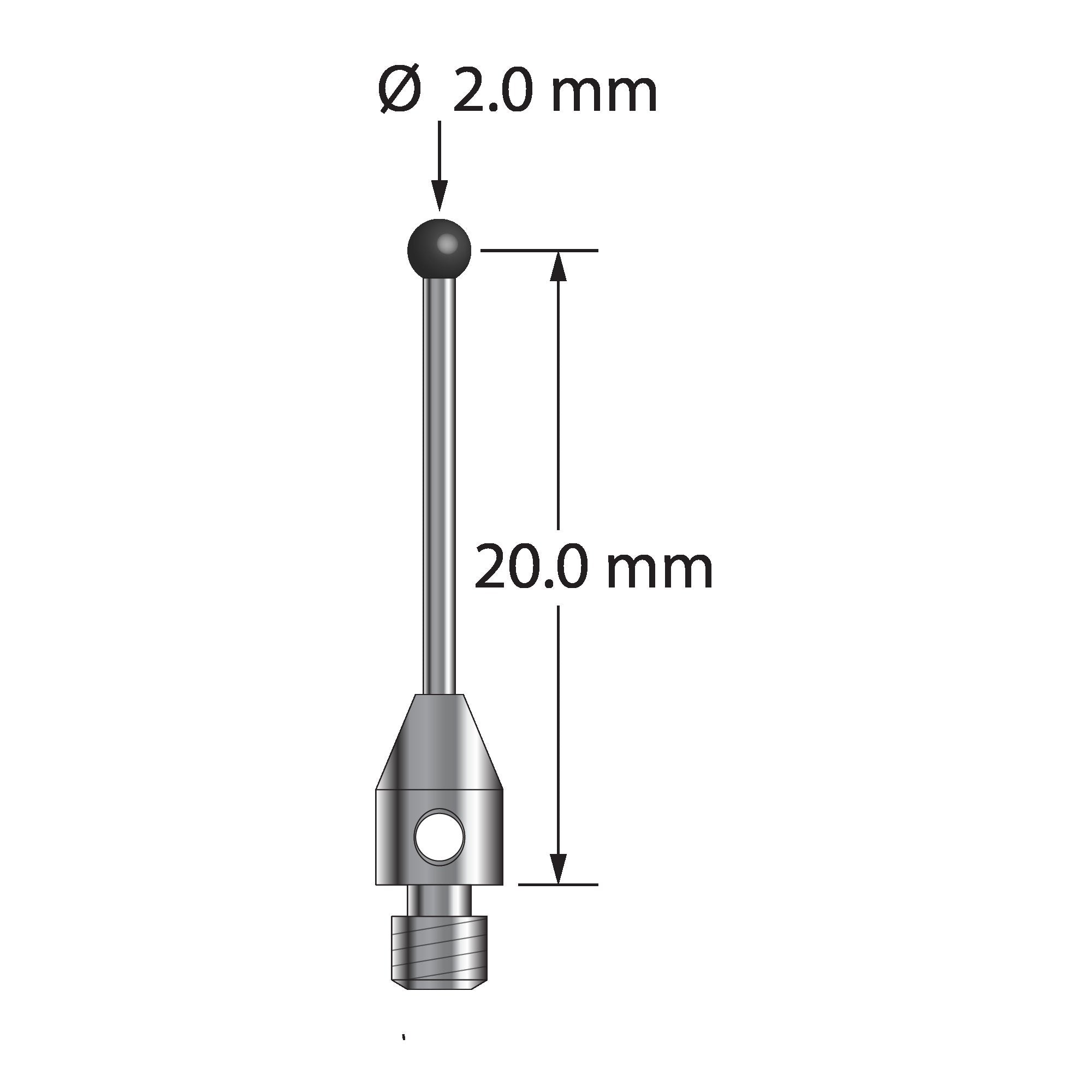 TM3-2021-6-SN M3 stylus with 2.0mm silicon nitride ball, carbide stem, and stainless steel base by Q-Mark Manufacturing, Inc.