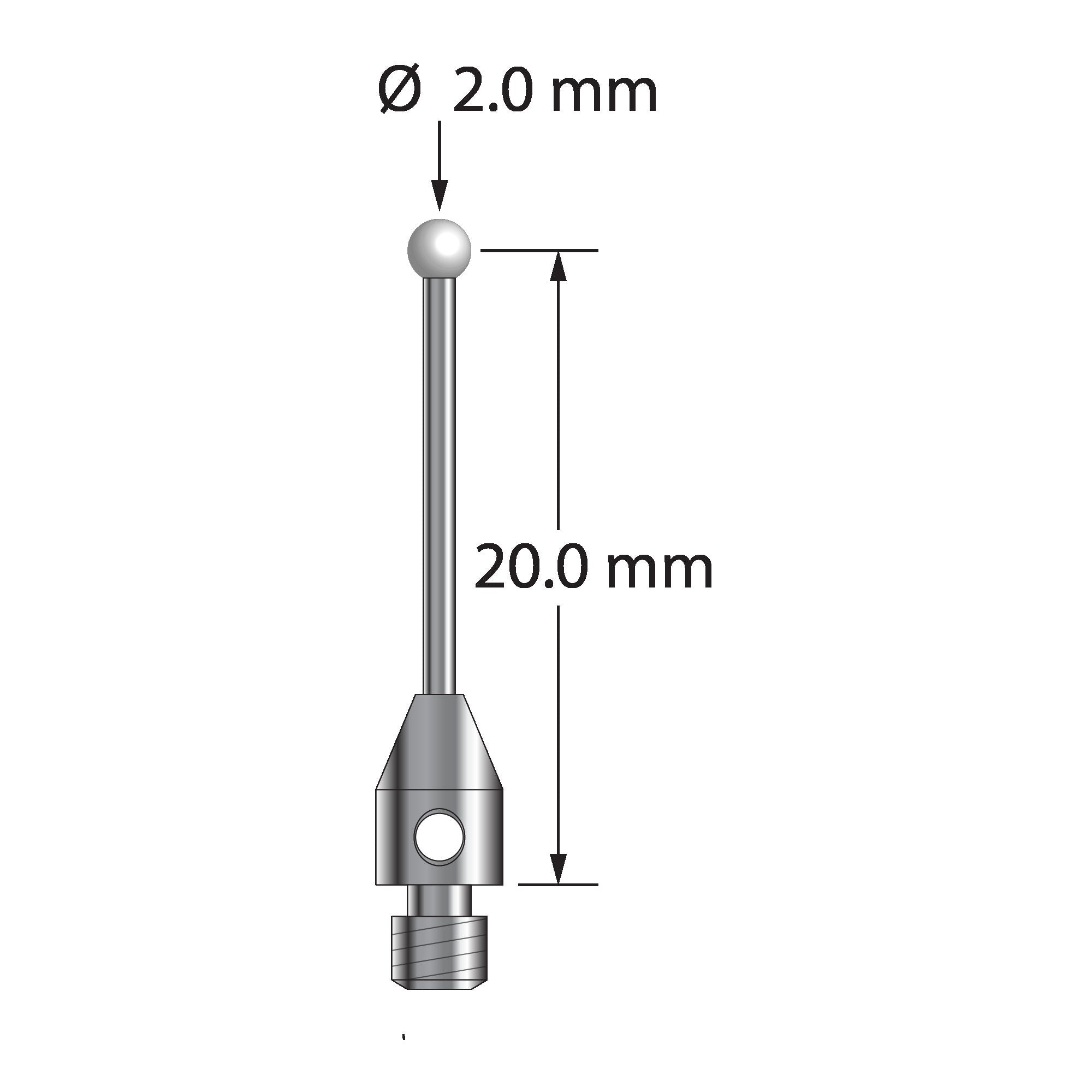 TM3-2021-6-Z M3 stylus with 2.0mm zirconia ball, carbide stem, and stainless steel base by Q-Mark Manufacturing, Inc.