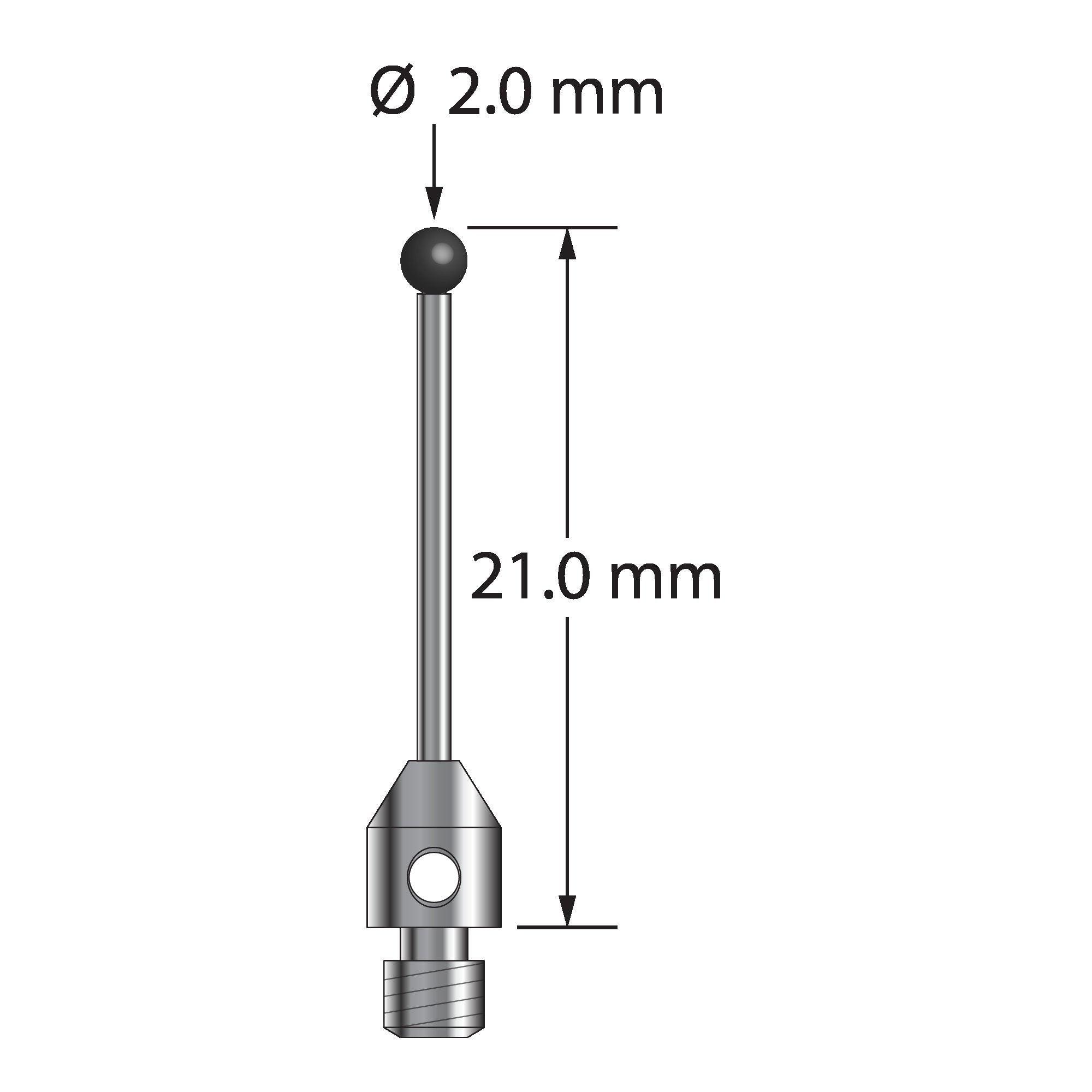 TM3-2021-SN M3 stylus with 2.0mm silicon nitride ball, carbide stem, and stainless steel base, 21.0mm long by Q-Mark Manufacturing, Inc.