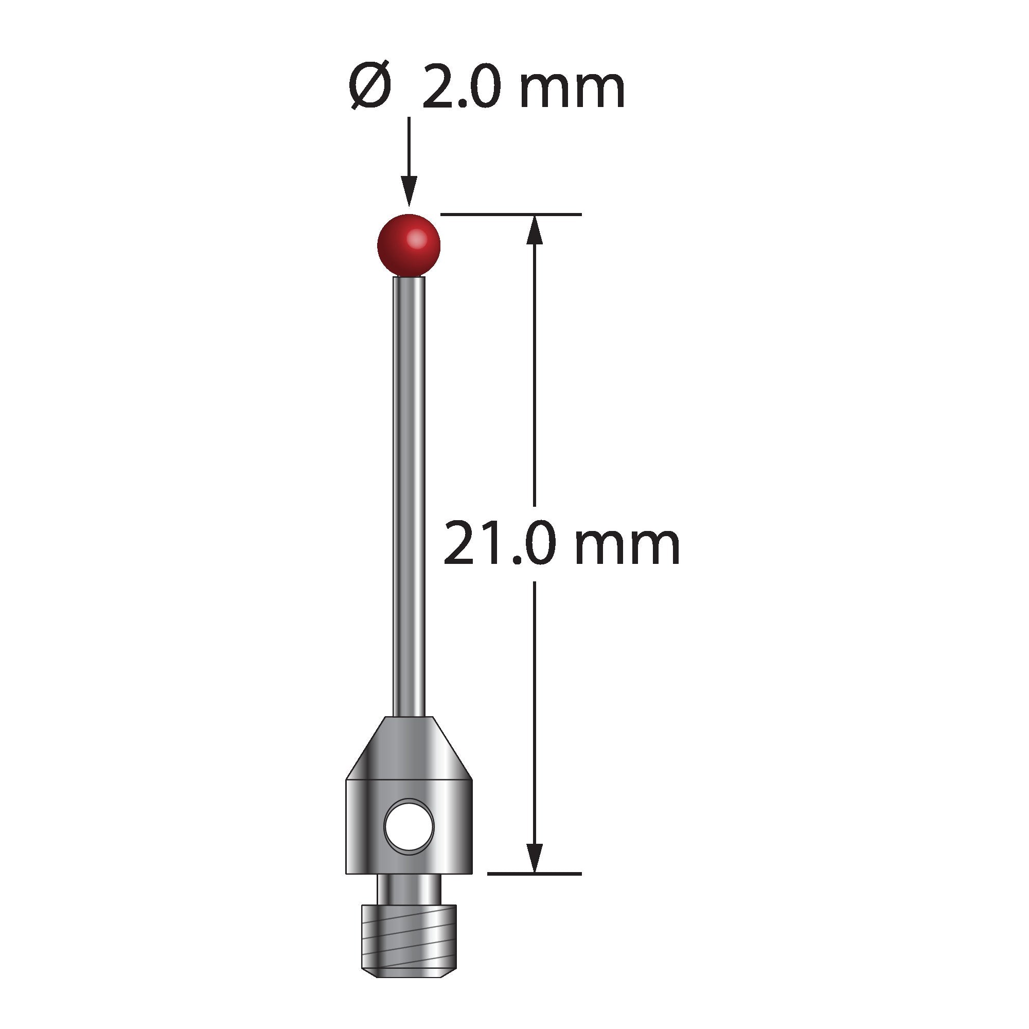 TM3-2021 M3 stylus with 2.0mm ruby ball, carbide stem, and stainless steel base, 21.0mm long by Q-Mark Manufacturing, Inc.
