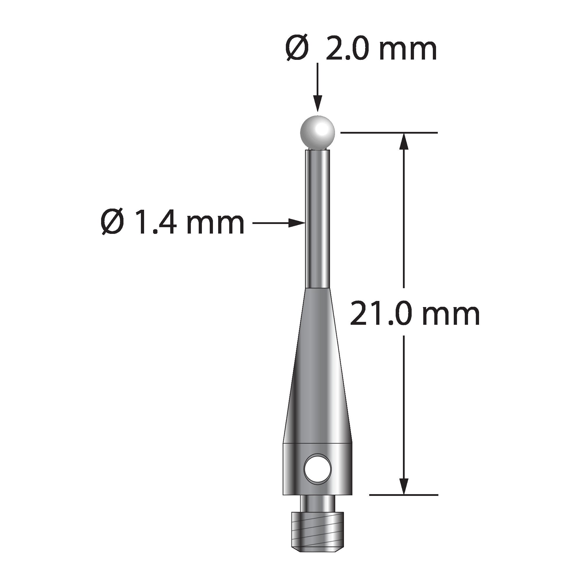 TM3-2022-S-Z M3 stylus with 2.0mm zirconia ball and stainless steel body, 21.0mm long by Q-Mark Manufacturing, Inc.
